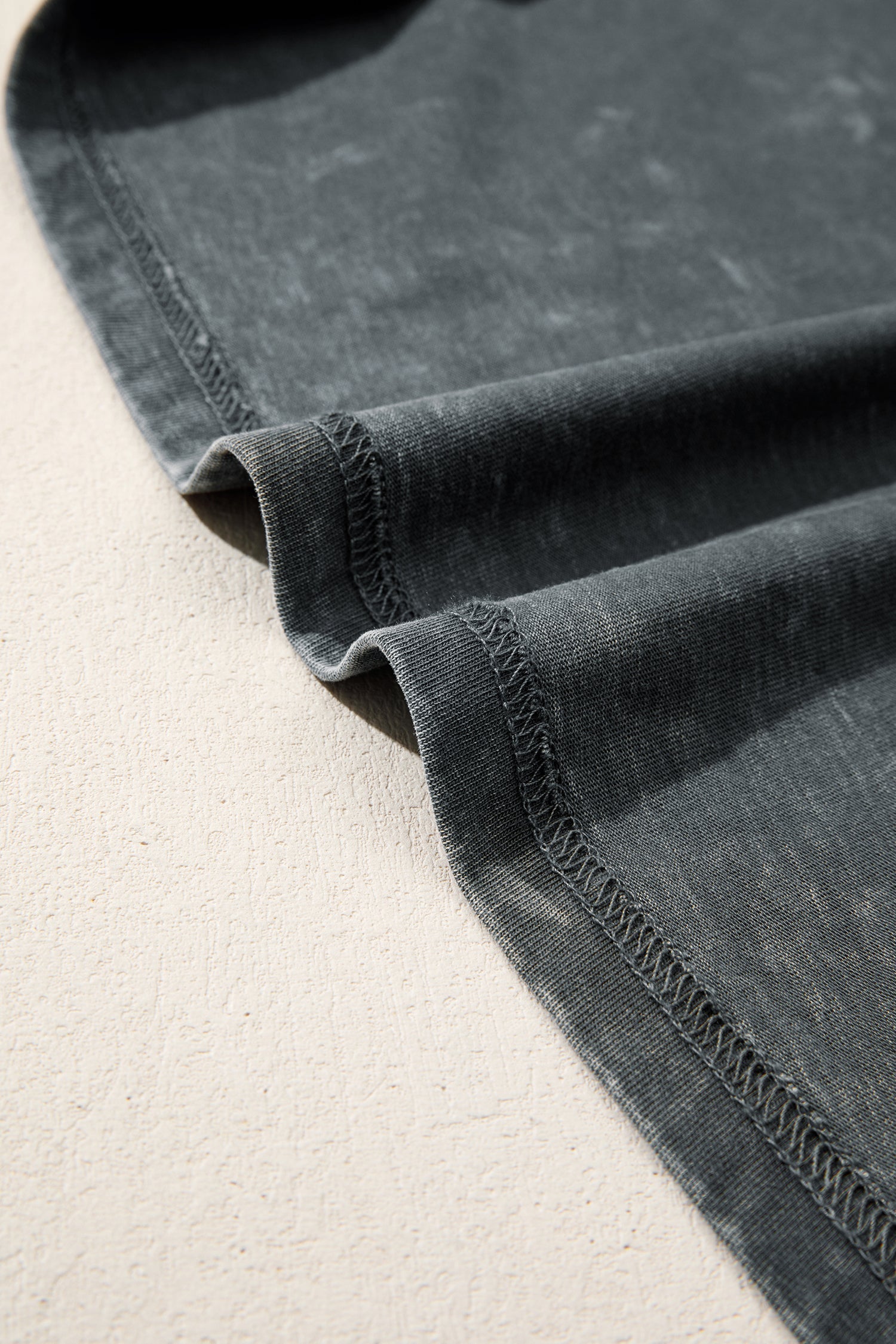 Dark Grey Solid Color Cotton Mineral Washed Oversize Tee