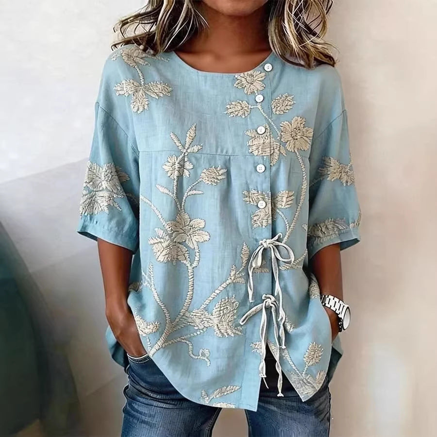 Women's Floral 3D Print Top – Loose Fit Elegant Casual S to 3XL