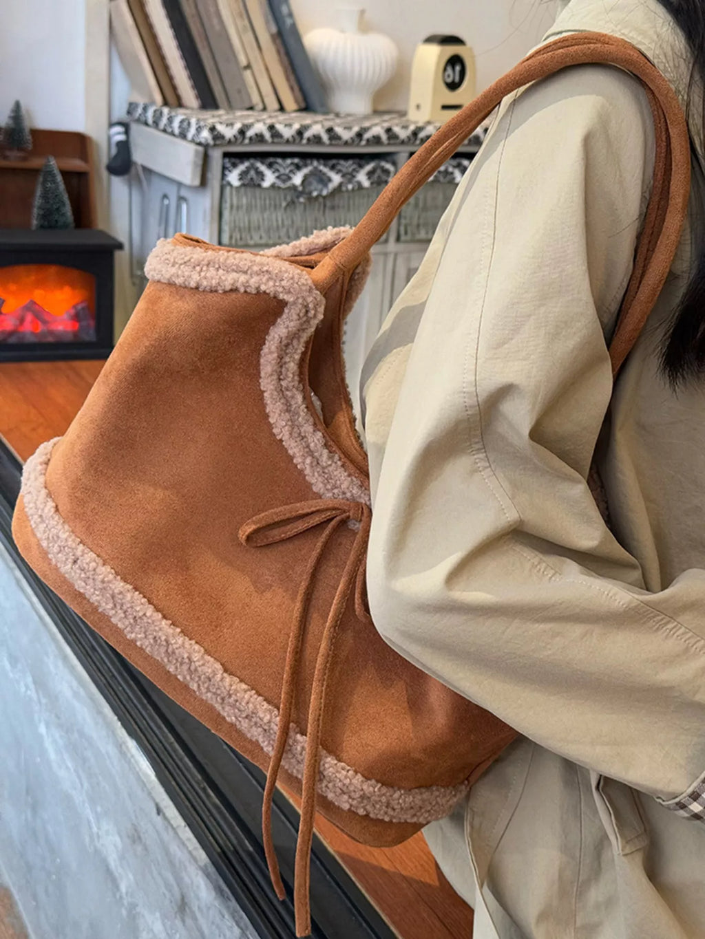 Plush Trim Shoulder Bag