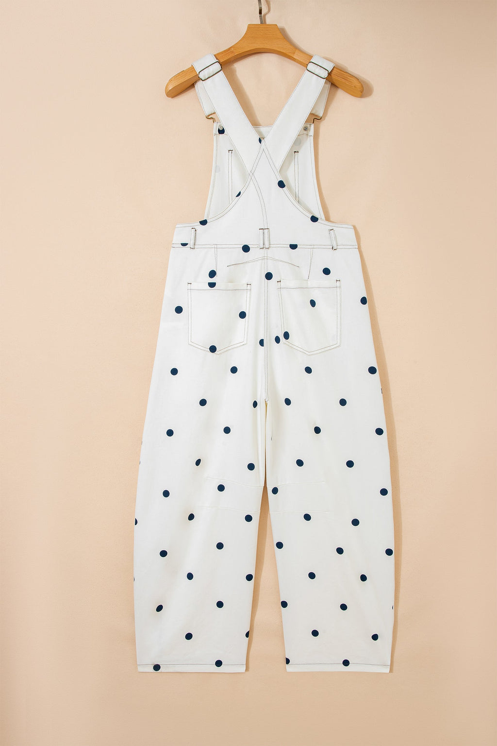 Jet Stream Polka Dot Print Bib Pocket Denim Barrel Overalls Jumpsuit