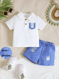 Children's Textured Polo Shirt & Ripped Shorts Set