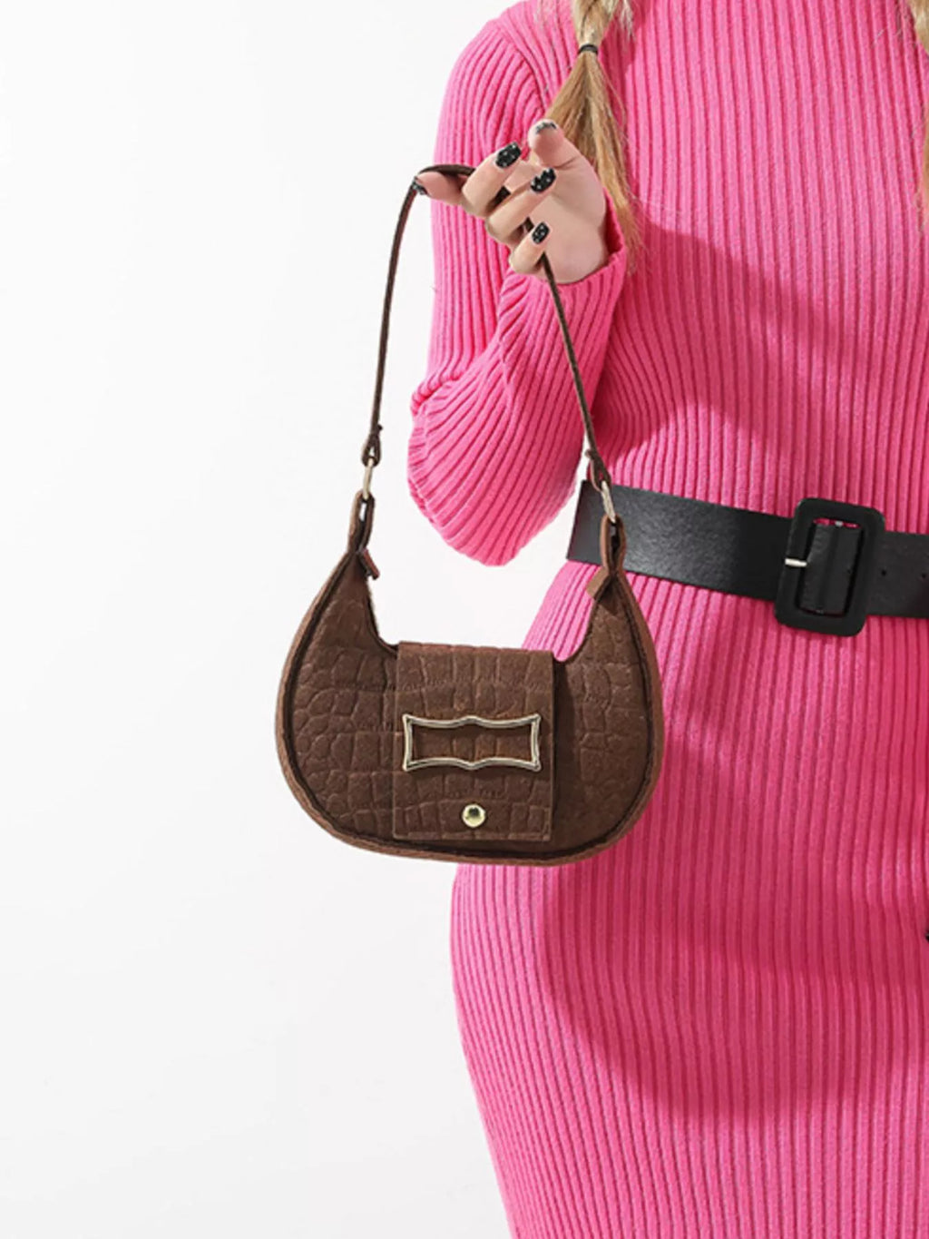 Crocodile Embossed Flap Shoulder Bag
