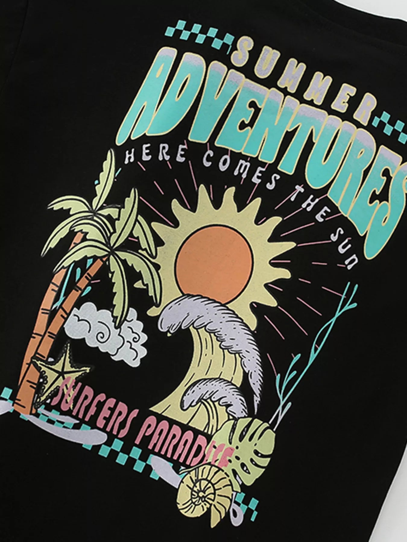 Children's Summer Sun & Wave Graphic Short Sleeve T-Shirt