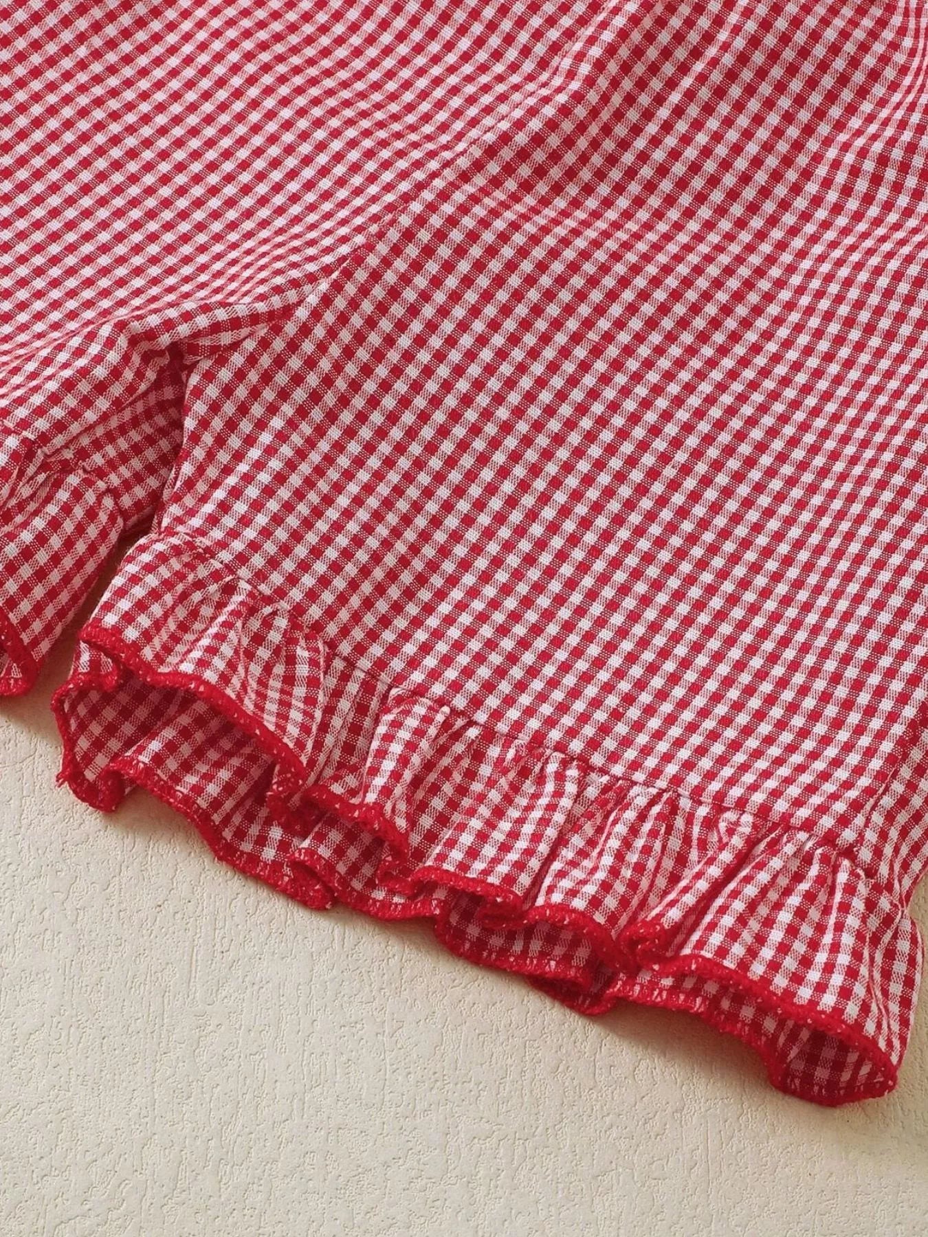 Children's Strawberry Gingham Ruffle Trim Top and Shorts Set