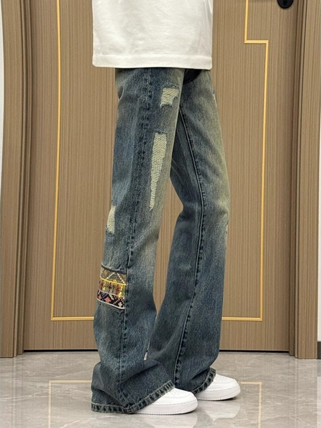 Men's Full Size Patchwork Wide Leg Jeans Plus Size