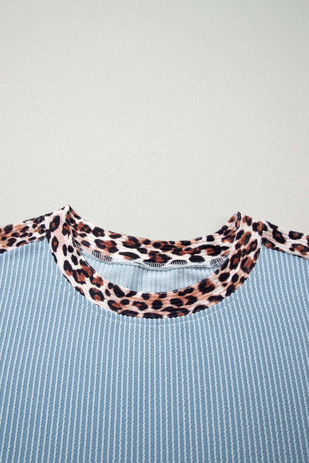 Sky Blue Leopard Trim Twist Ribbed Short Set