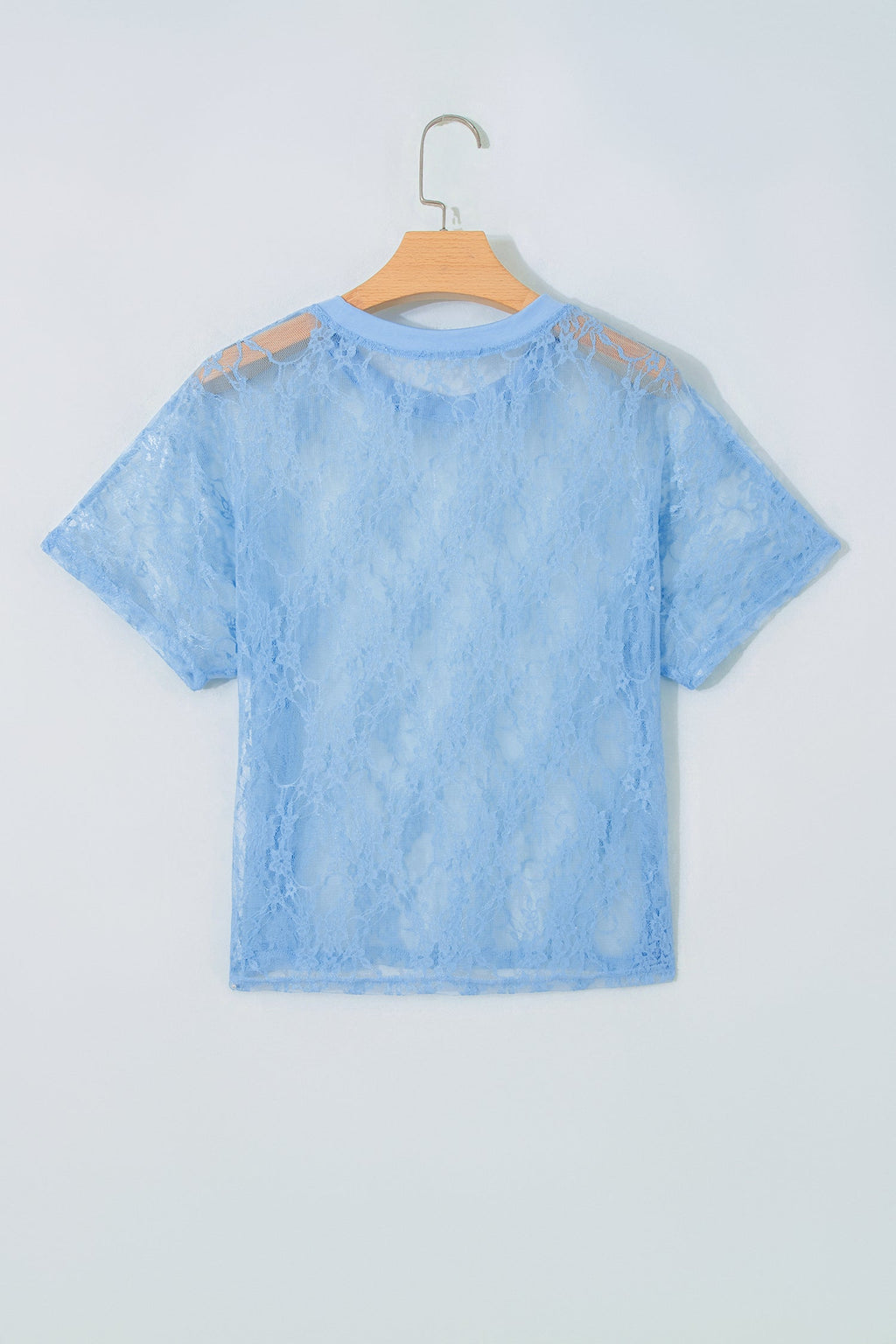 Beau Blue Sheer Floral Lace Boxy Tee