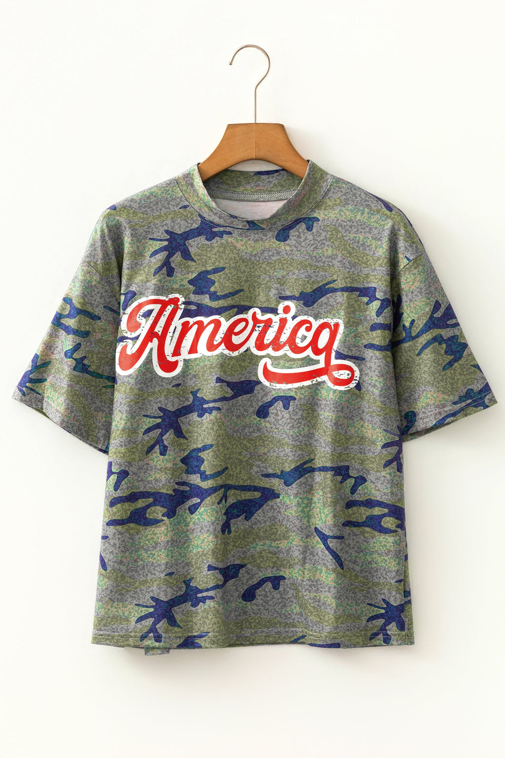 Multicolour Stylish Camouflage Print America Patriotic Tee