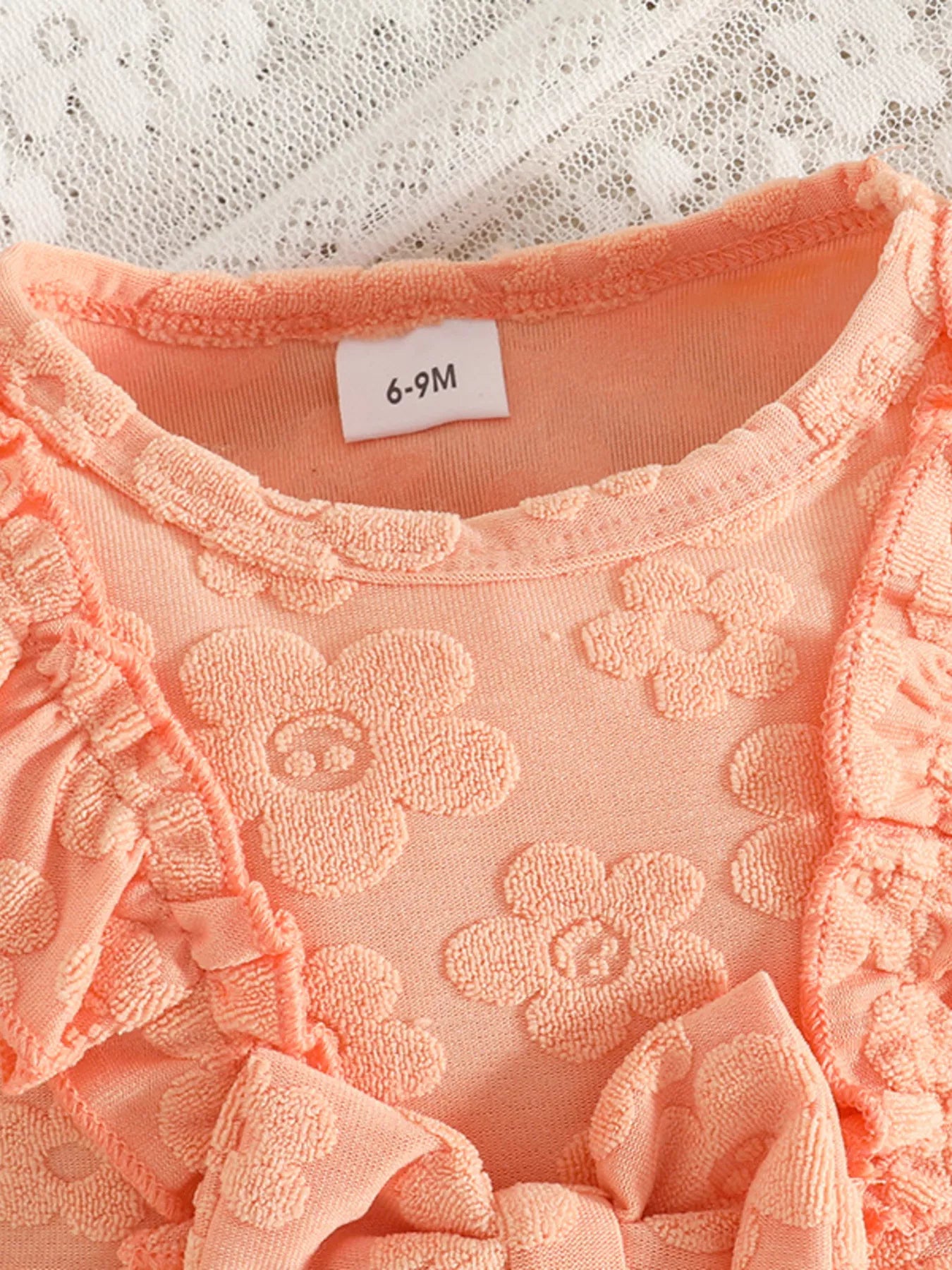 Children's Floral Embossed Ruffle Trim Top and Pants Set