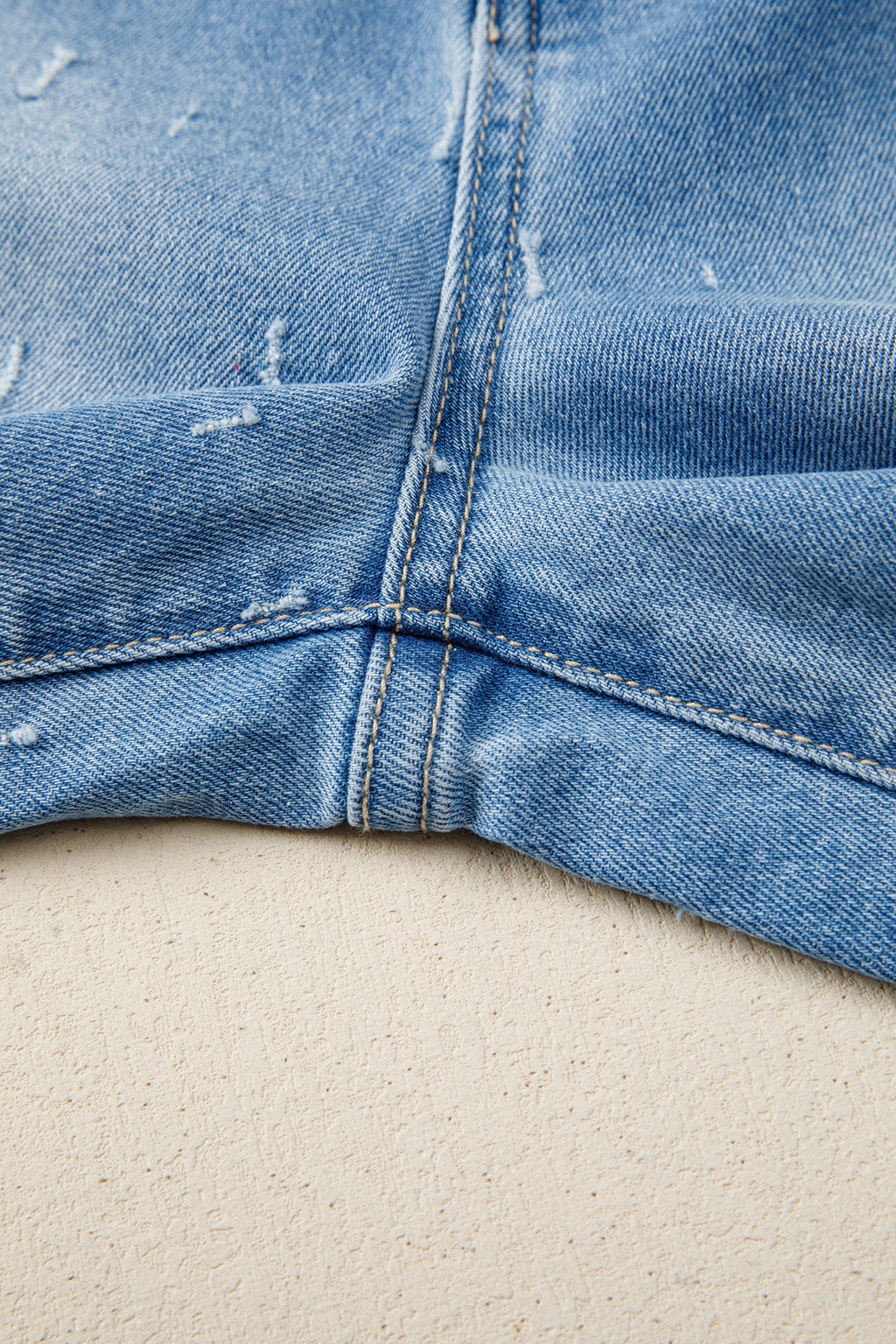 Mist Blue Distressed Detail Tummy Control Raw Hem Jeans
