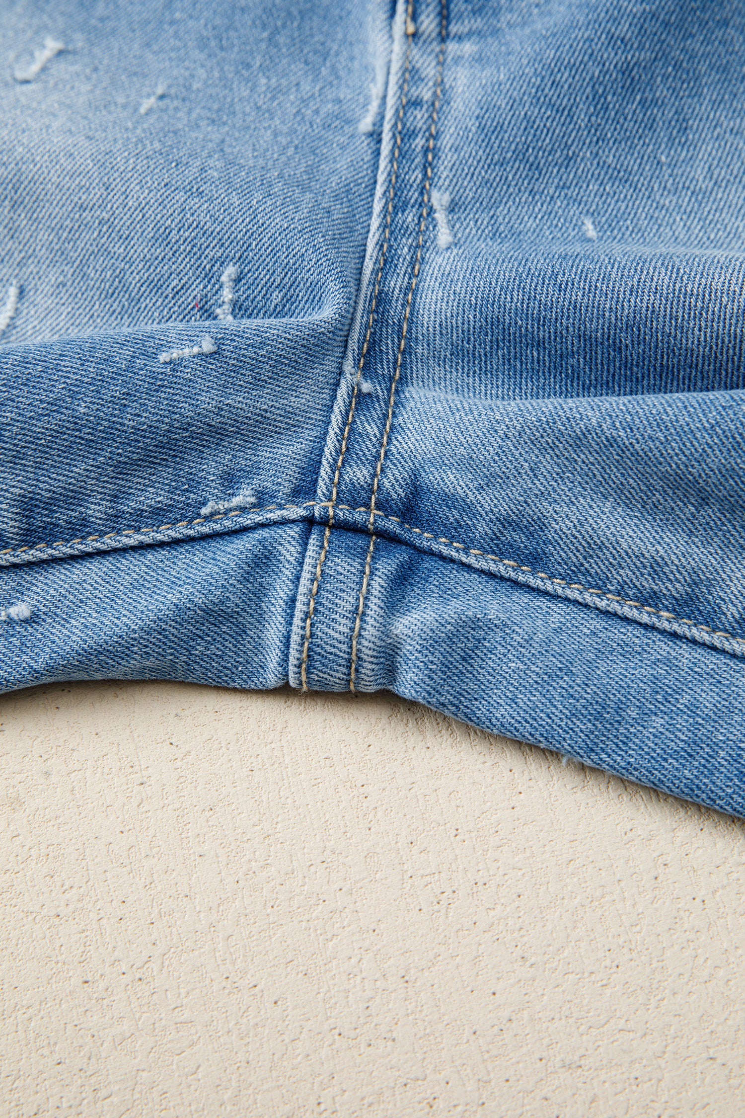 Mist Blue Distressed Detail Tummy Control Raw Hem Jeans