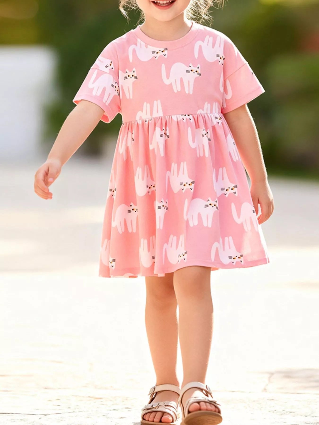 Children's Cat Print Casual Summer Dress