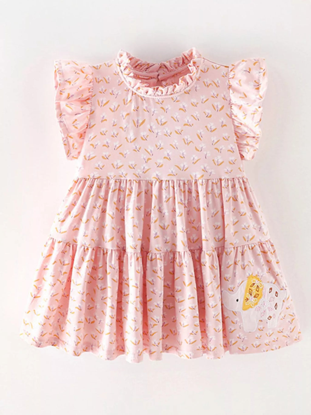 Children's Floral Print Ruffle Sleeve Tiered Dress