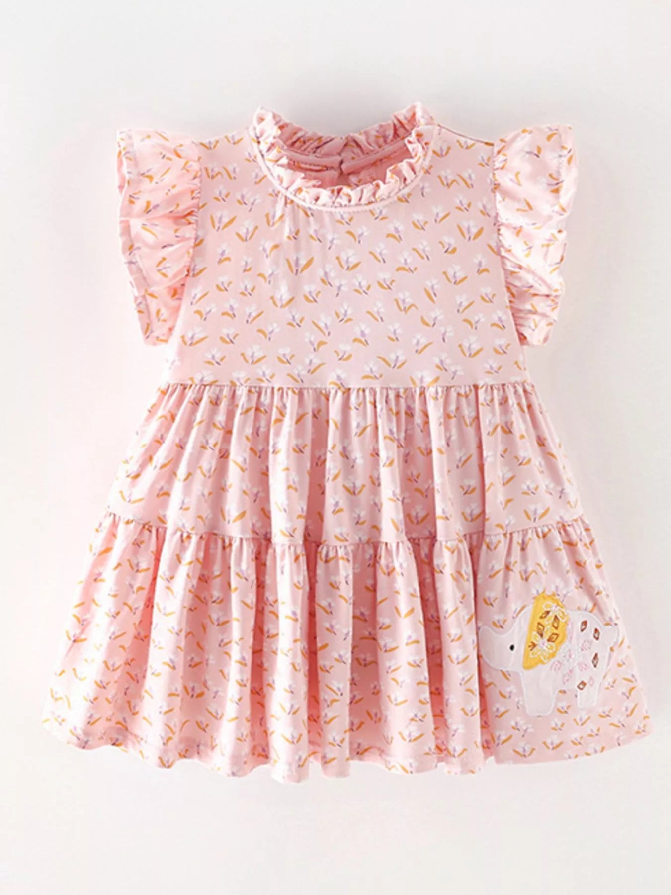 Children's Floral Print Ruffle Sleeve Tiered Dress
