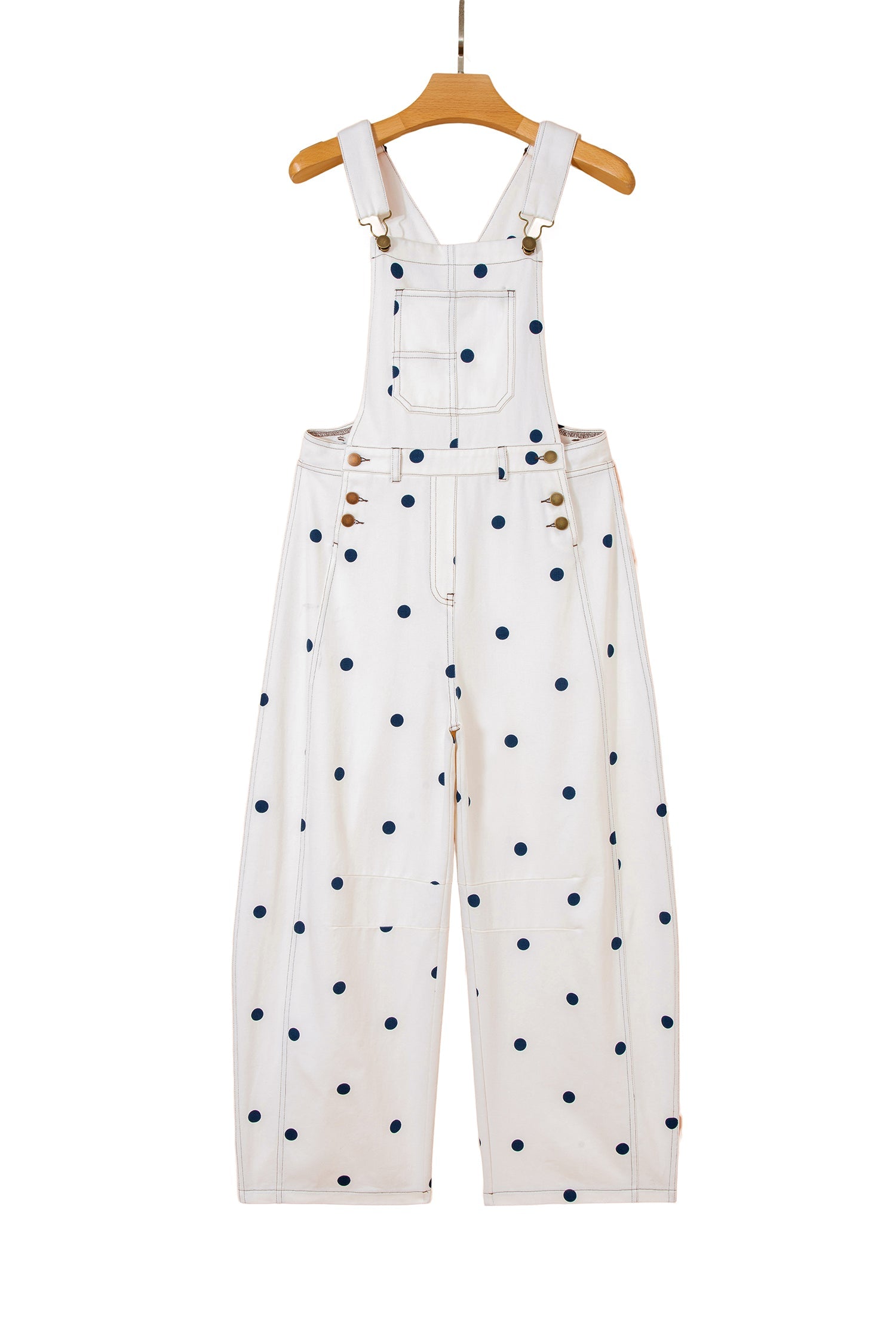 Jet Stream Polka Dot Print Bib Pocket Denim Barrel Overalls Jumpsuit
