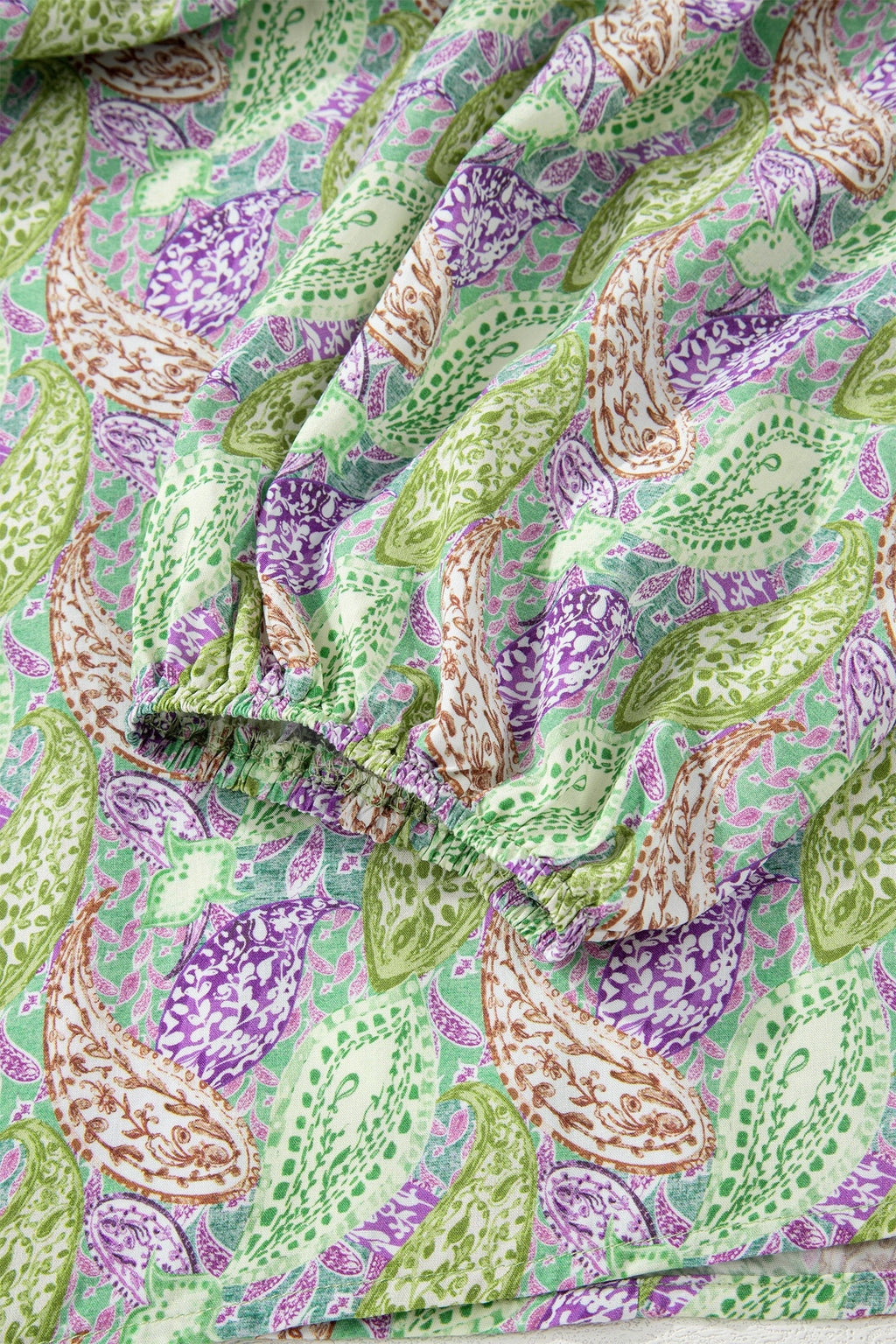 Green Boho Paisley Print Half Puff Sleeve Blouse