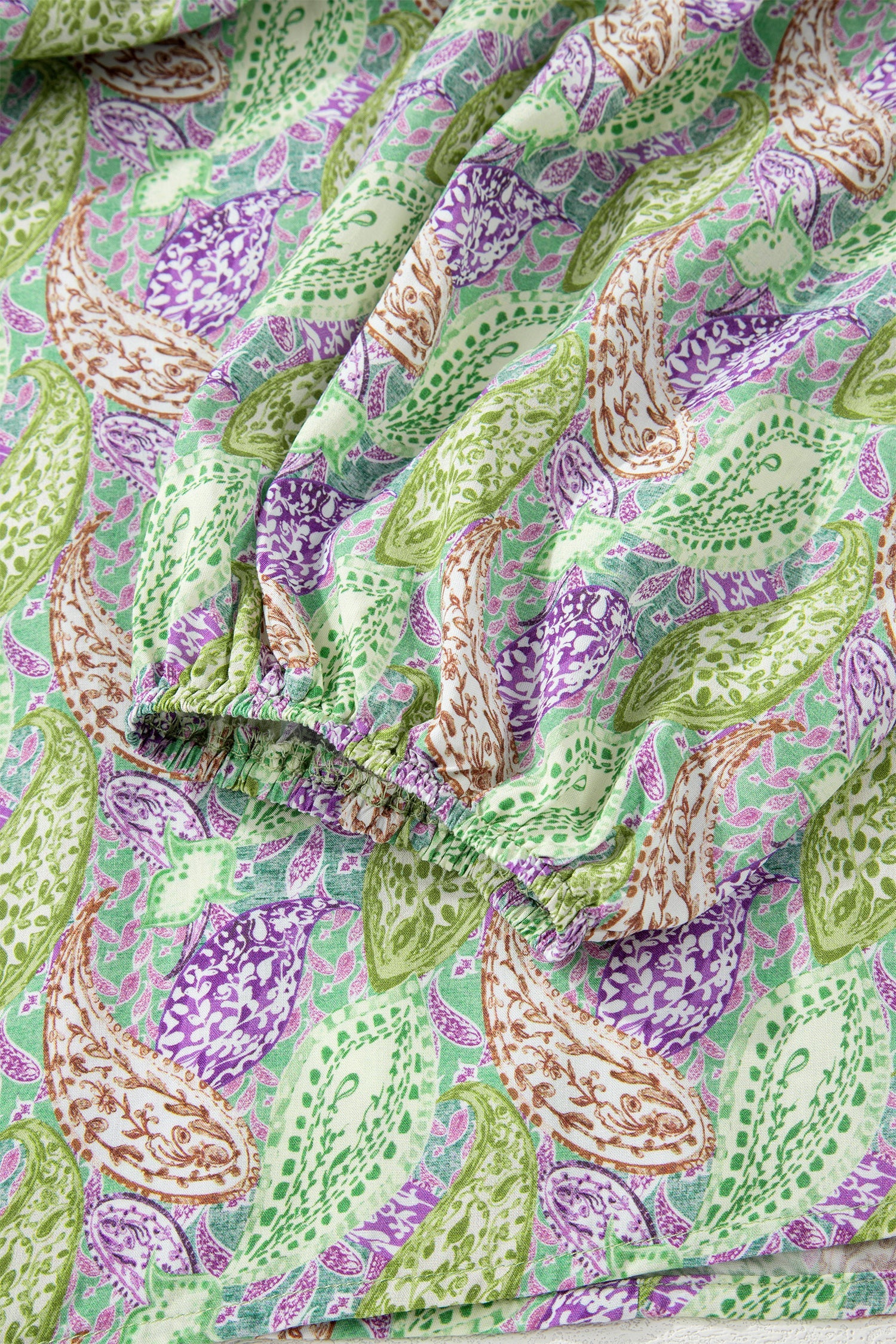 Green Boho Paisley Print Half Puff Sleeve Blouse