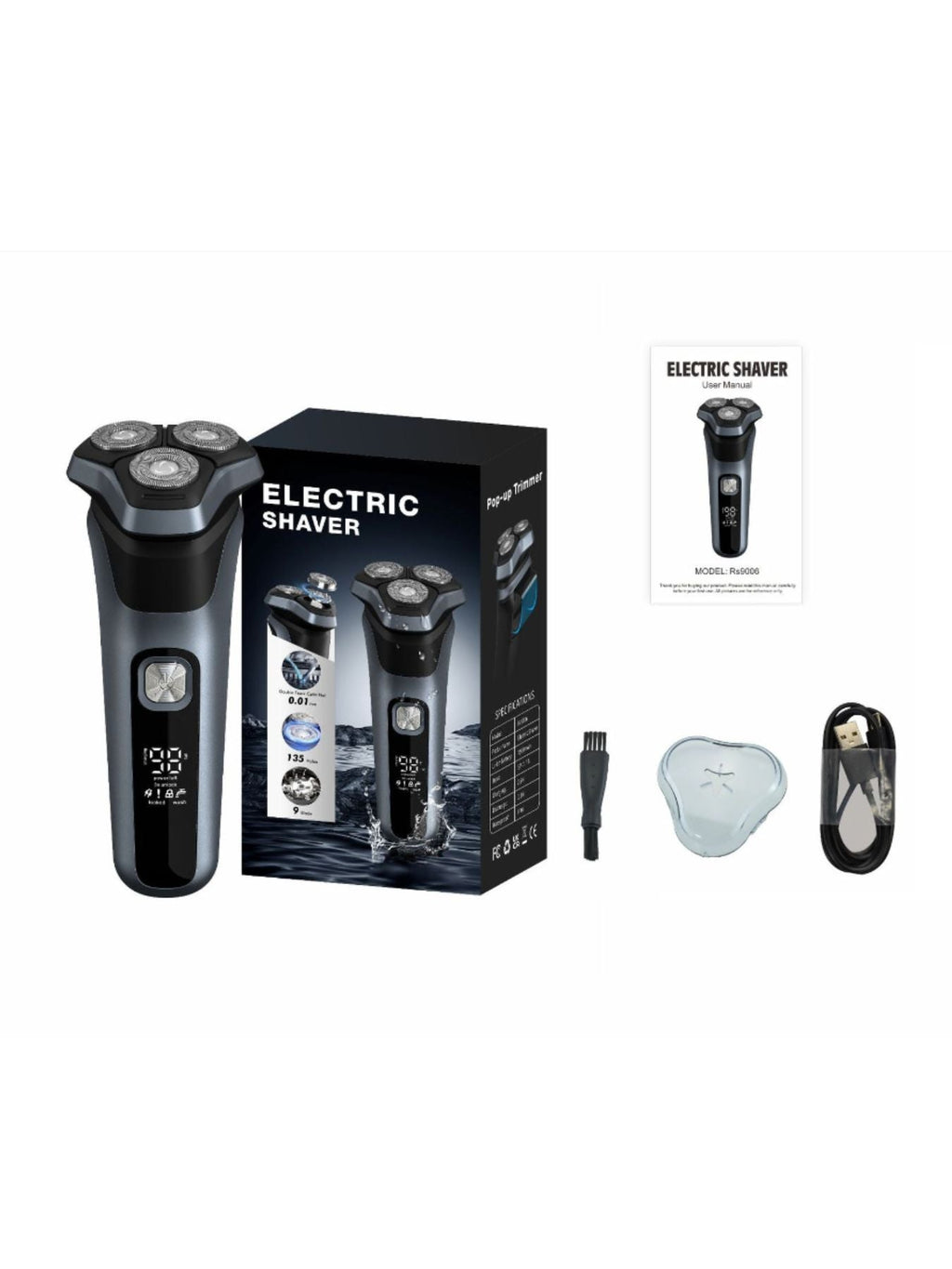 Rechargeable Rotary Electric Shaver with LED Display