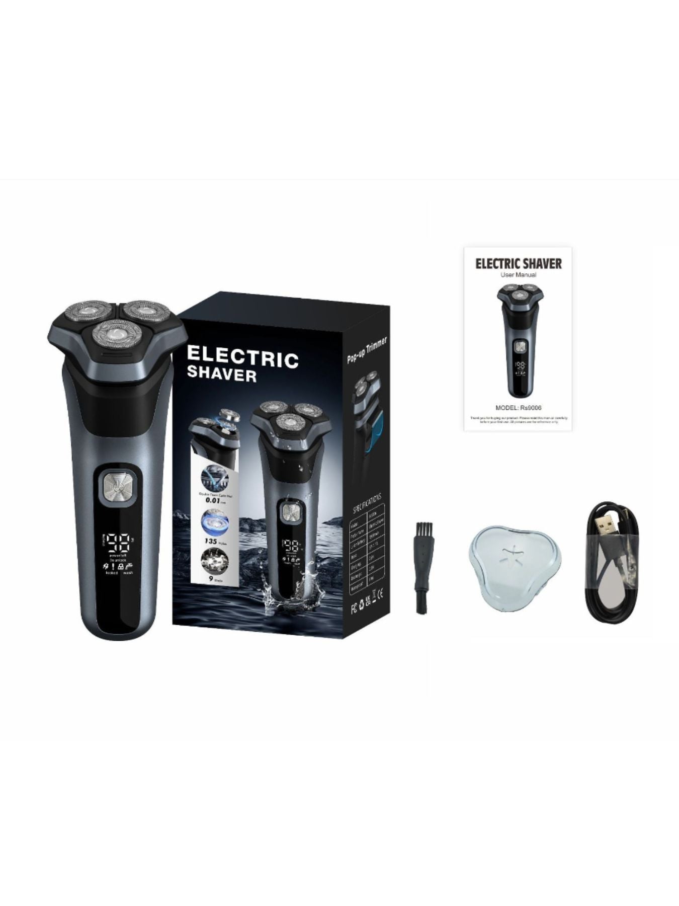 Rechargeable Rotary Electric Shaver with LED Display