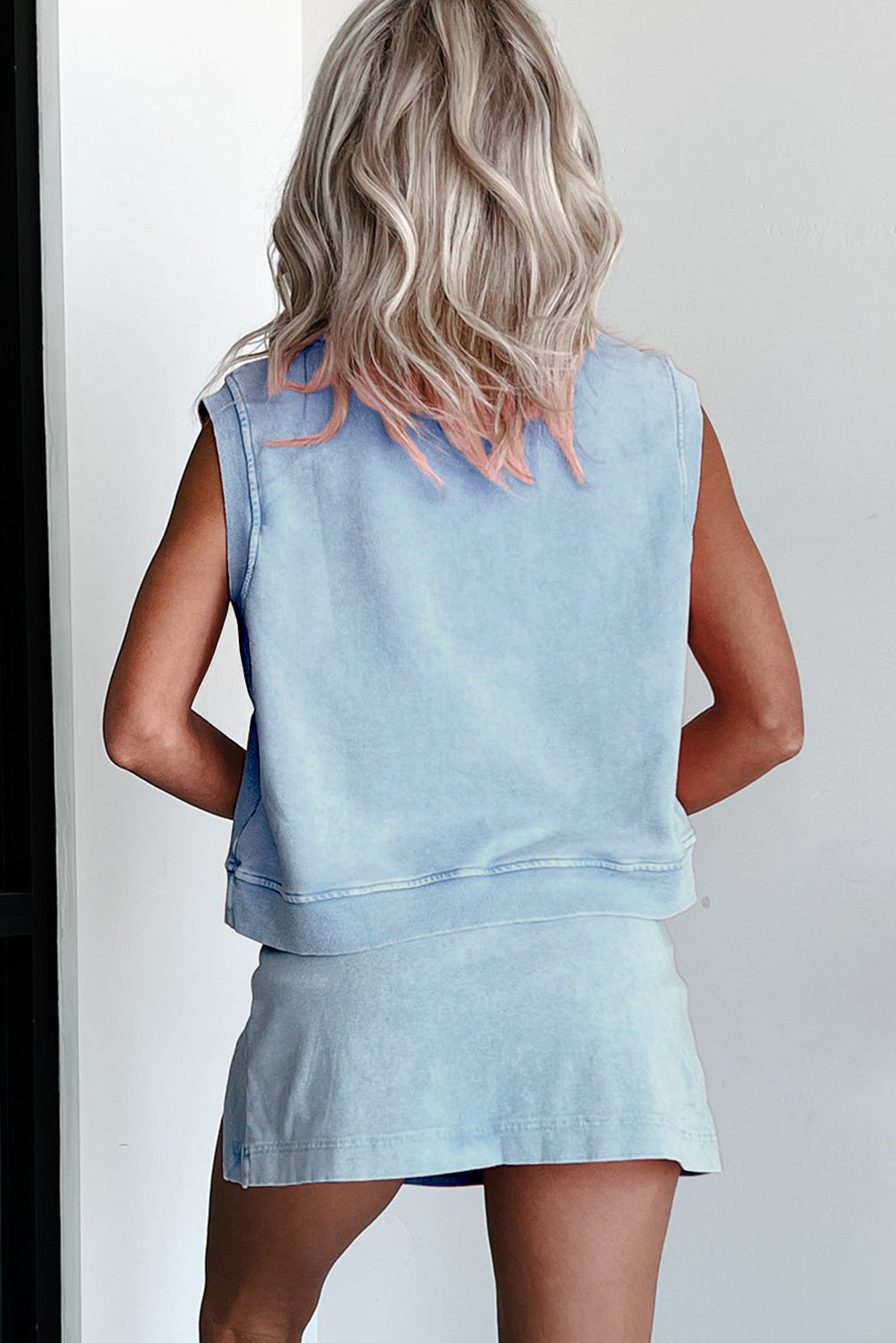 Mint Green Mineral Wash Sleeveless Top and Split Skort Set