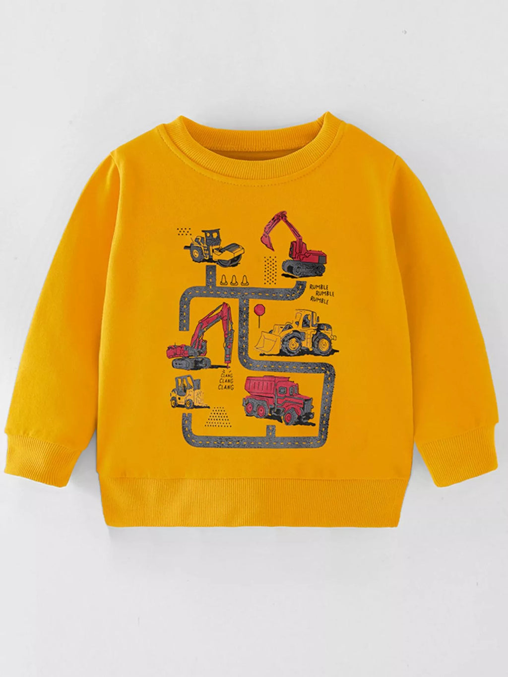 Children's Cartoon Construction Vehicle Crew Neck Sweatshirt