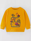 Children's Cartoon Construction Vehicle Crew Neck Sweatshirt