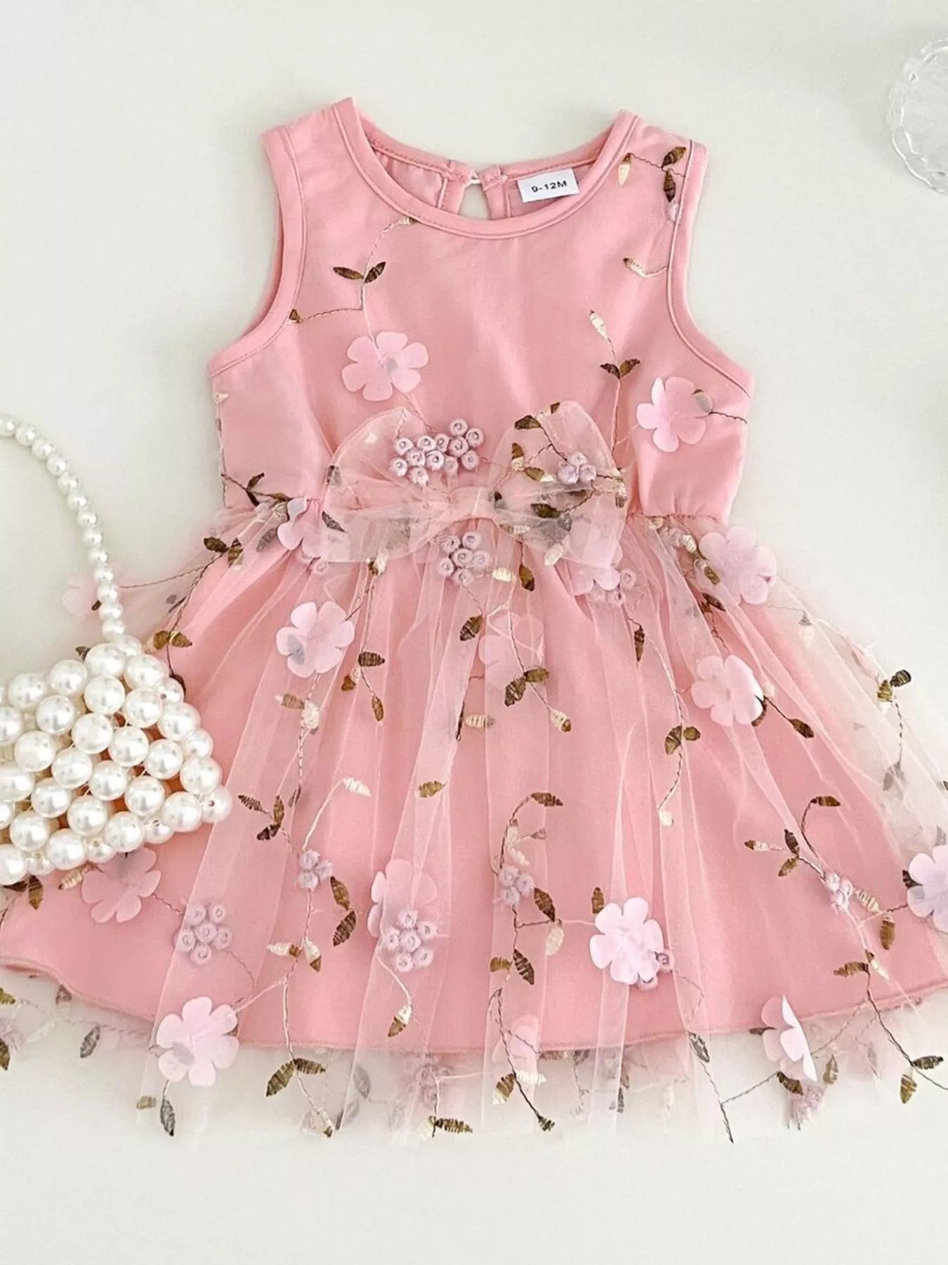 Children's Floral Sleeveless Tulle Dress
