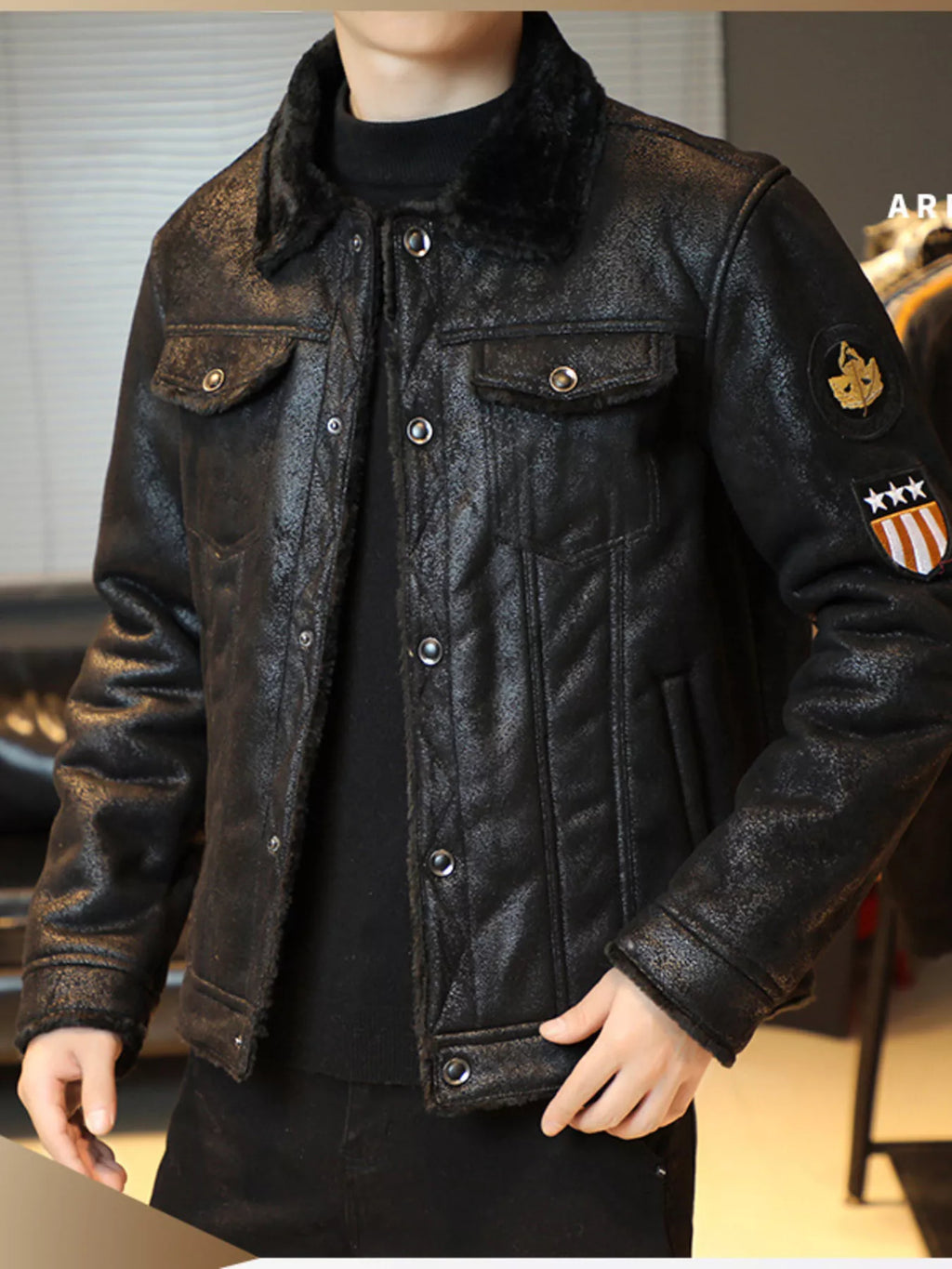 Men's Plus Size Snap Down Fur Collar Jacket