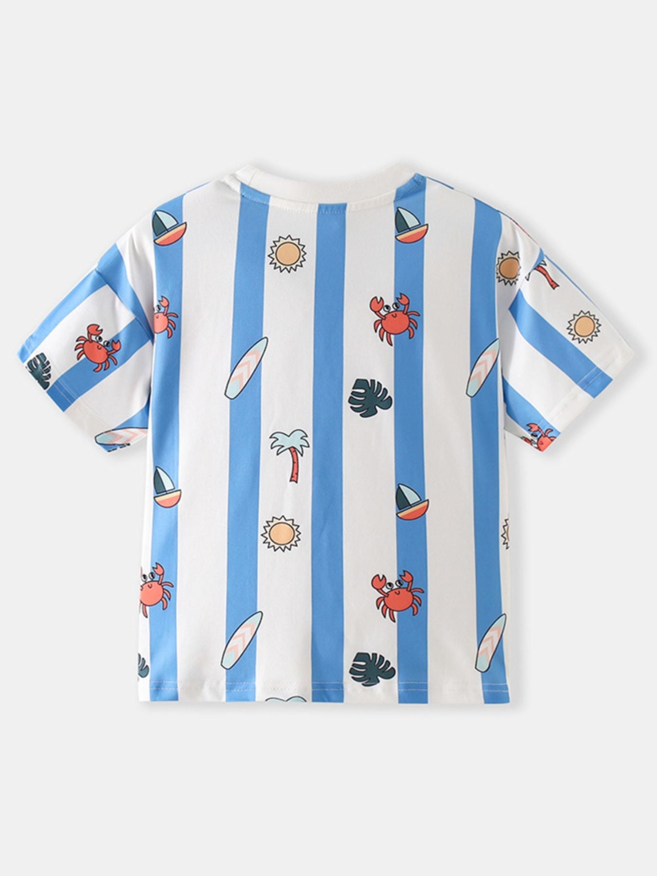 Children's Striped Cartoon Print Round Neck T-Shirt