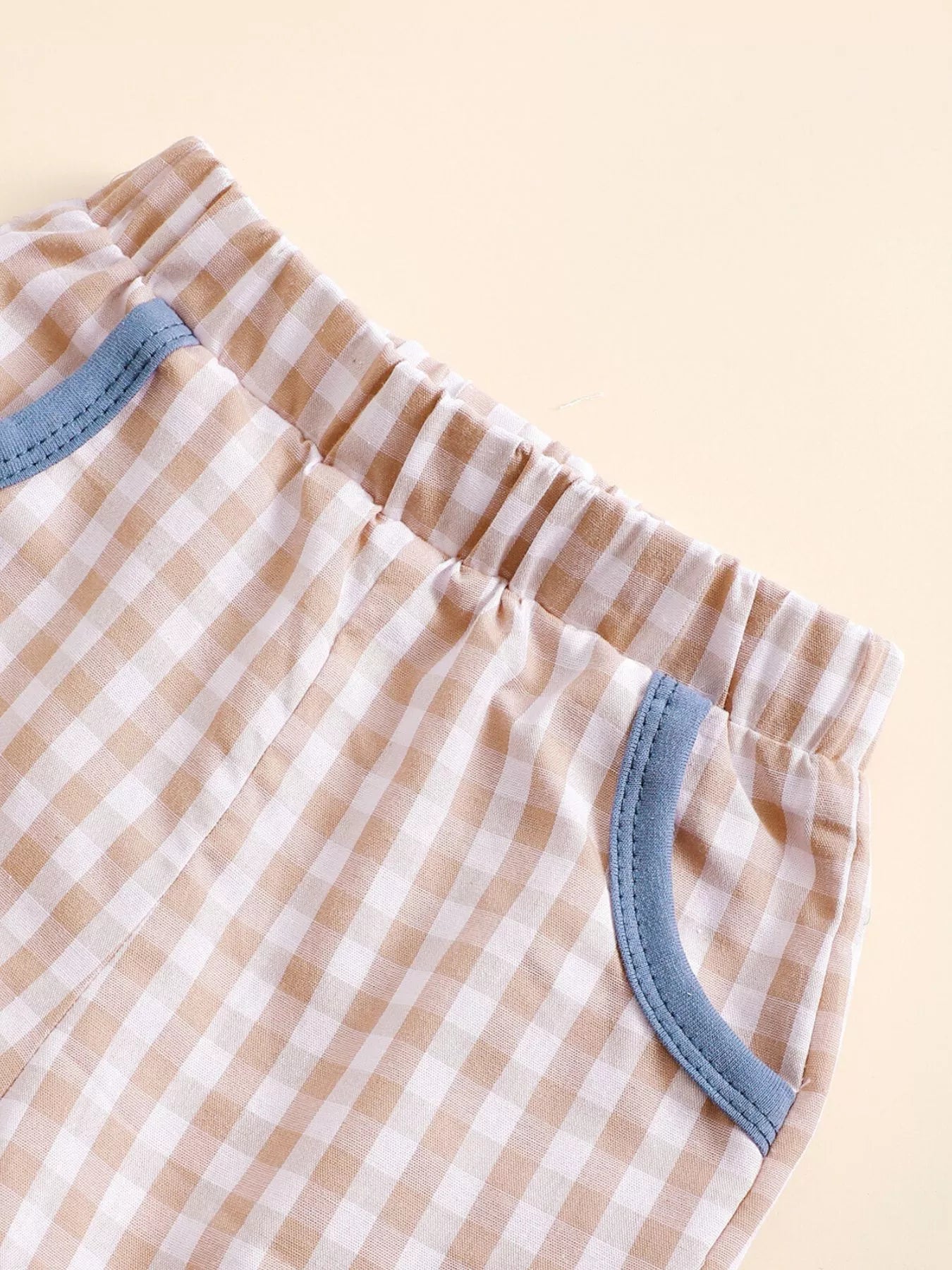 Children's Baseball Round Neck Top and Plaid Shorts Set