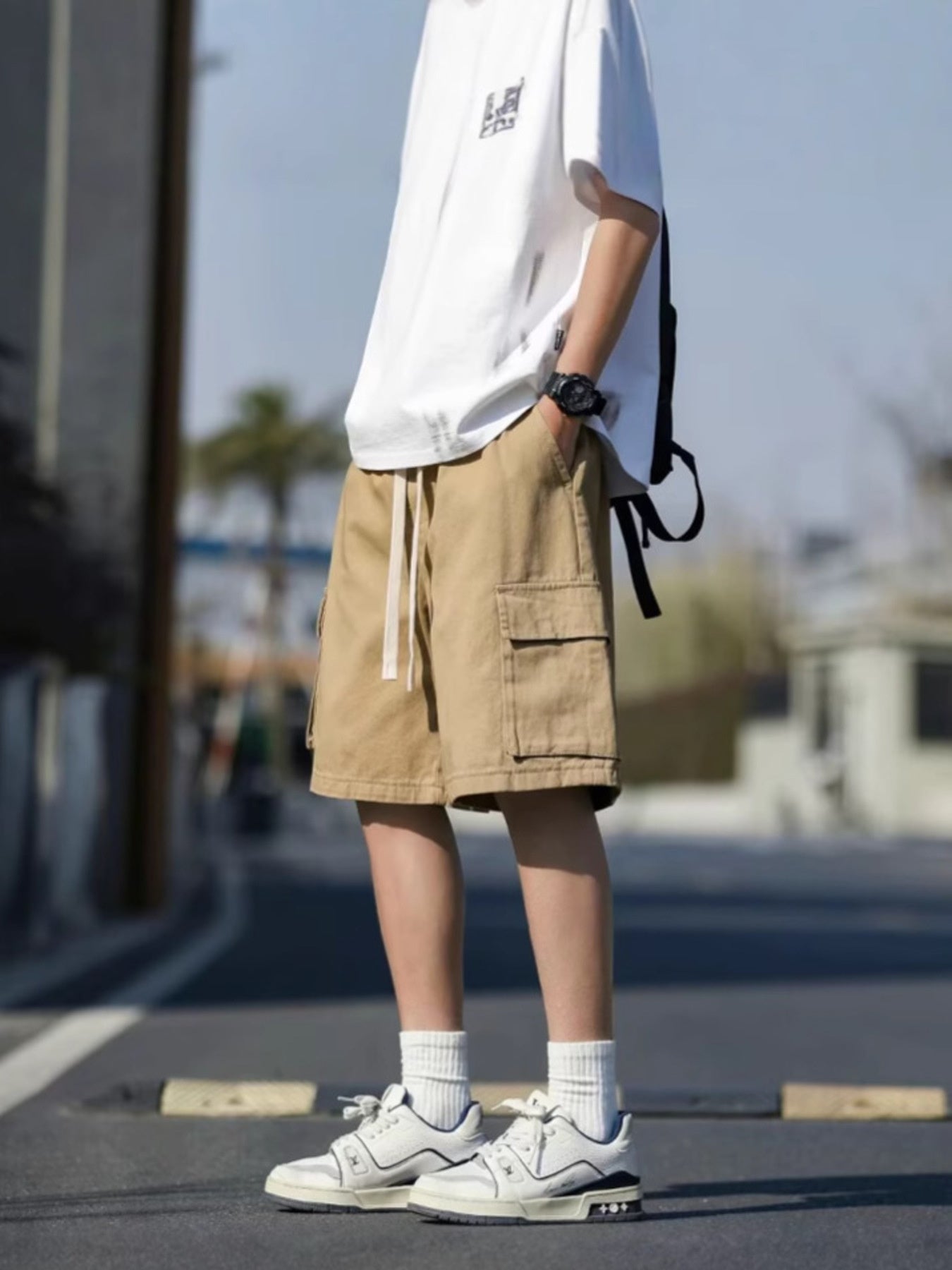 Men's Plus Size Casual Cargo Shorts with Drawstring