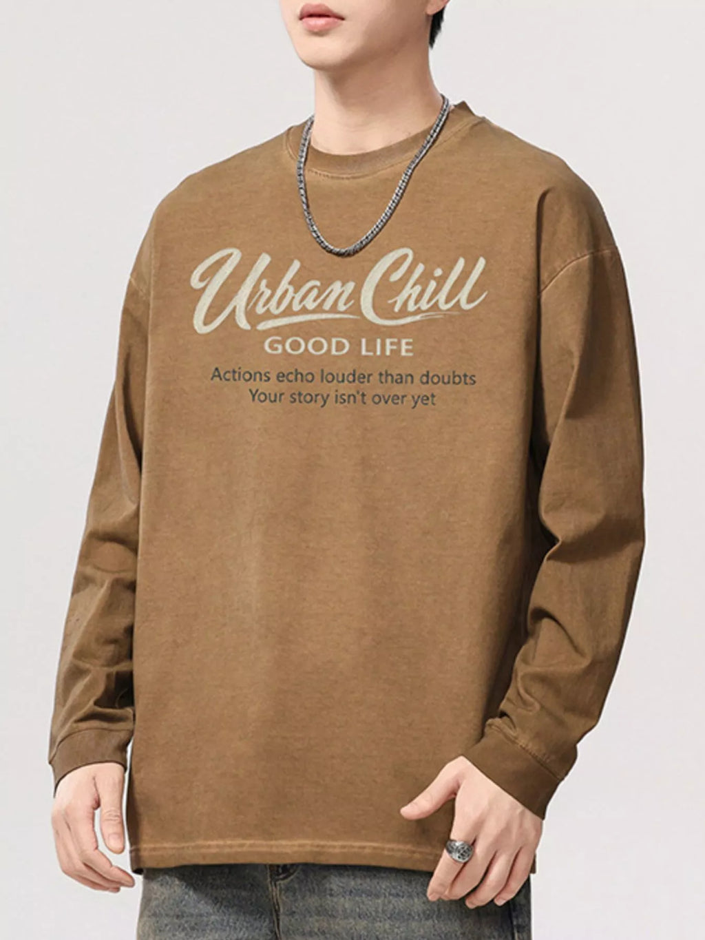 Men's Plus Size Letter Graphic Long Sleeve T-Shirt