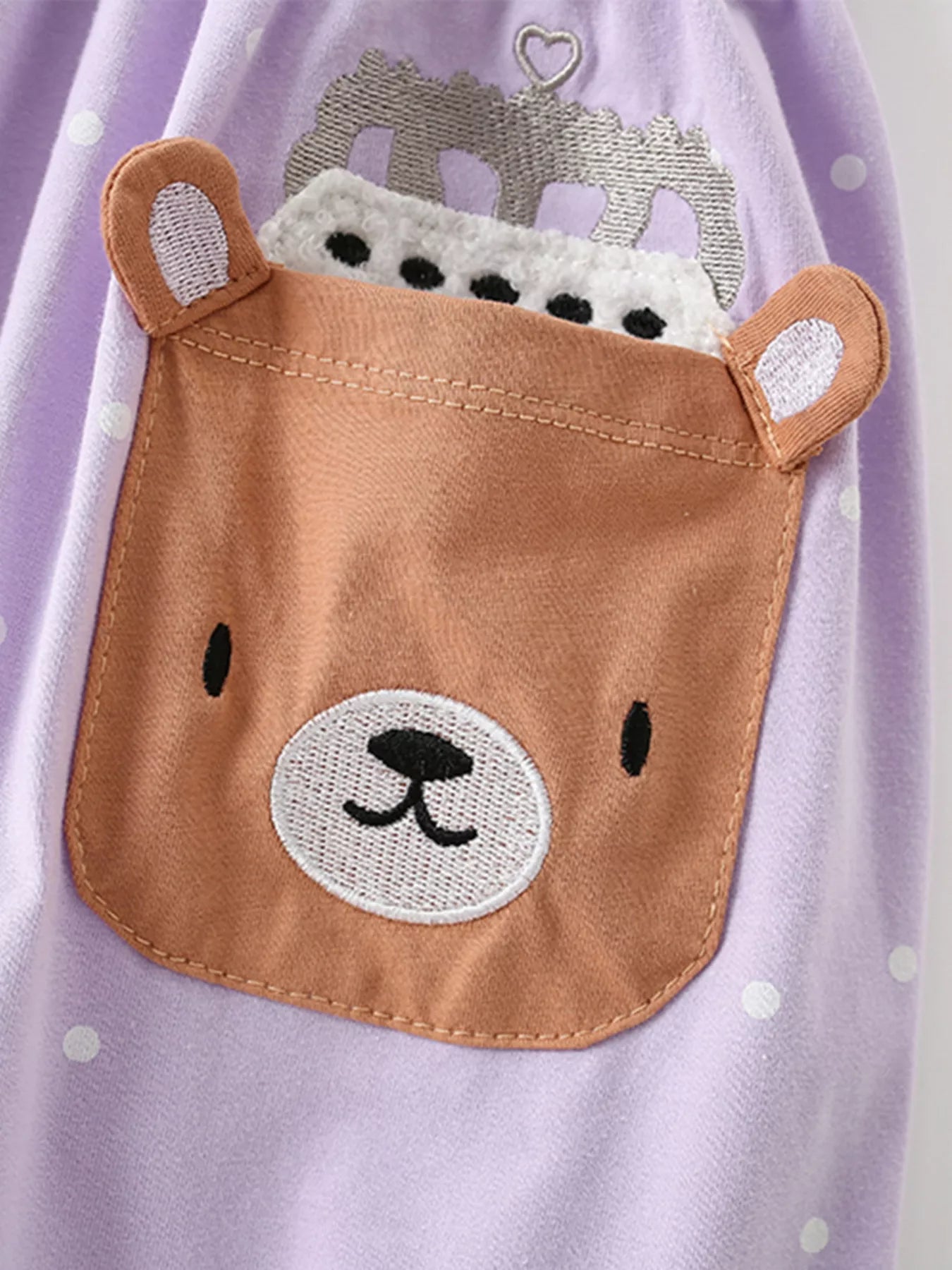 Children's Cute Bear Applique Polka Dot Dress