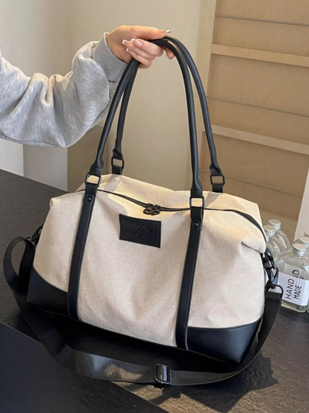Canvas Leather Trim Travel  Bag