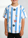 Children's Striped Cartoon Print Round Neck T-Shirt