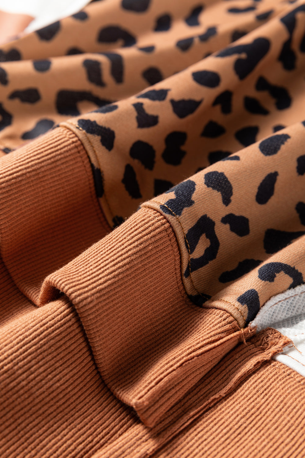 Khaki Stripe Color Block Patchwork Leopard Casual Sweatshirt with Slits