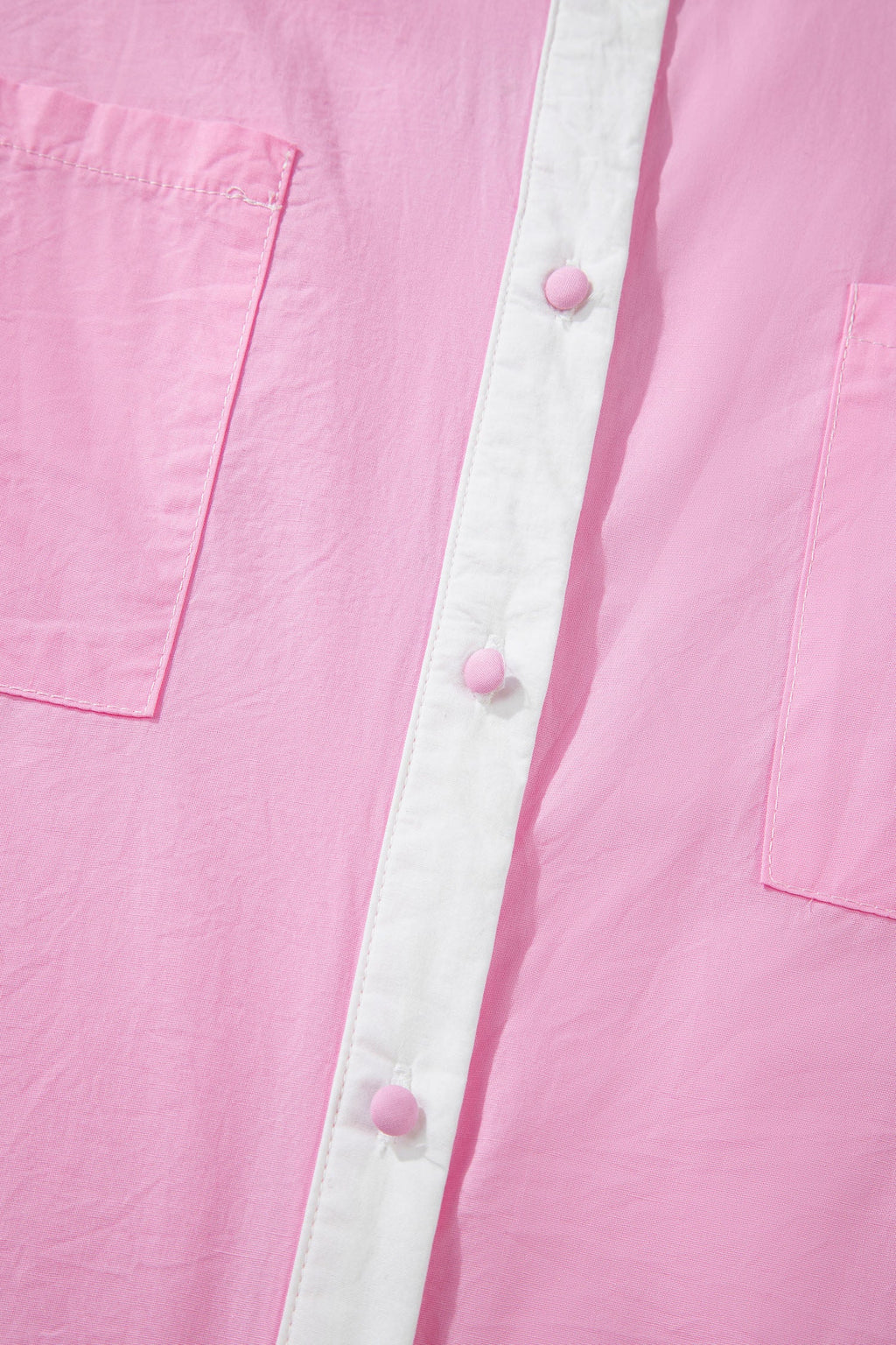 Pink Hollow-out Floral Contrast Patchwork Short Sleeve Button Up Shirt