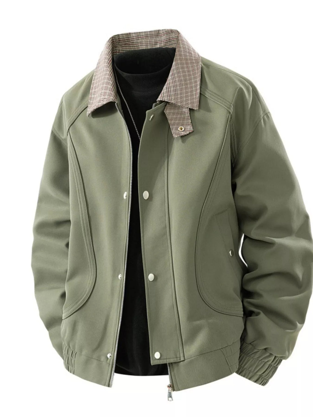 Men's Plus Size Casual Plaid Collar Zip Up Jacket