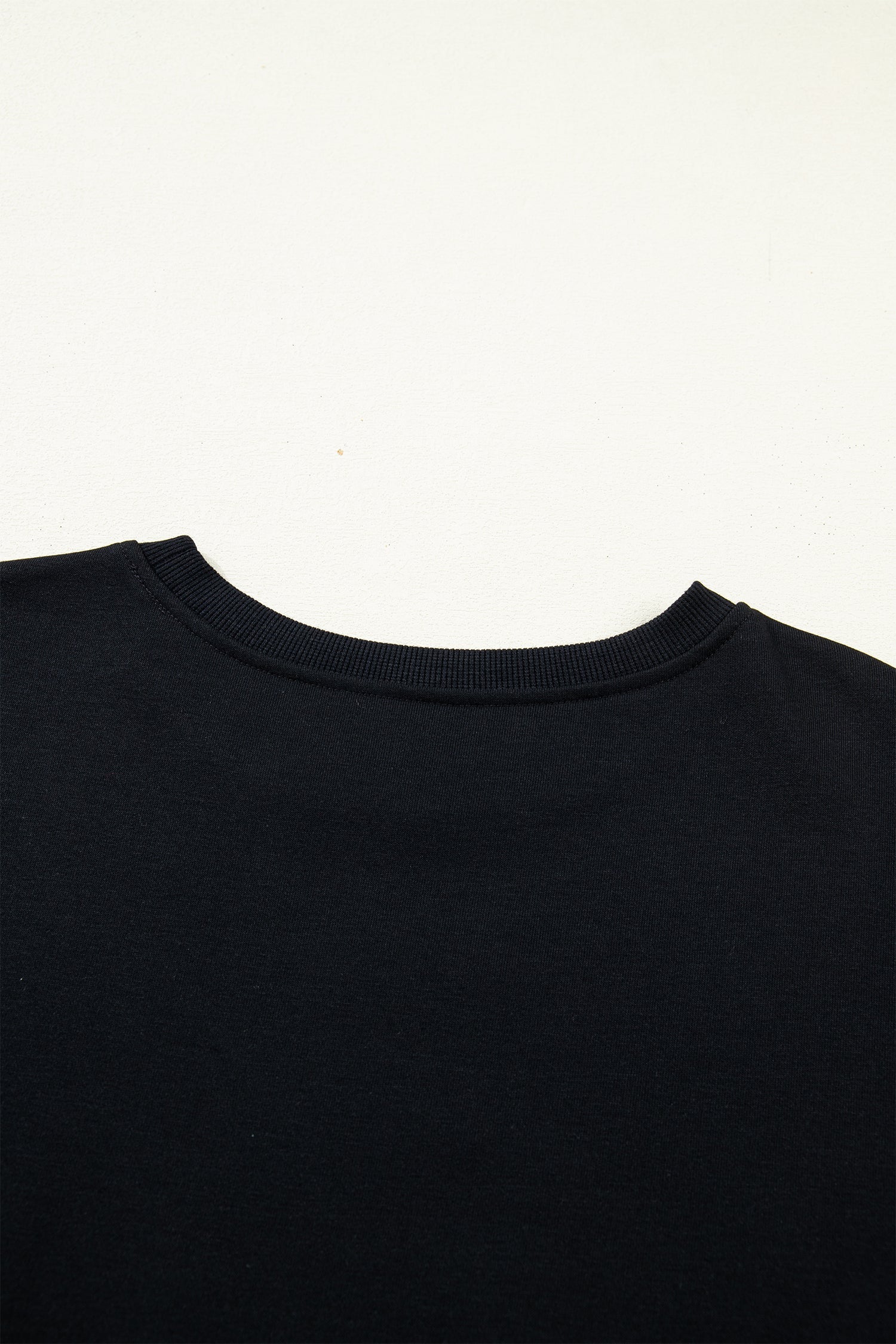 Black Solid Color Dropped Shoulder Long Sleeve Top