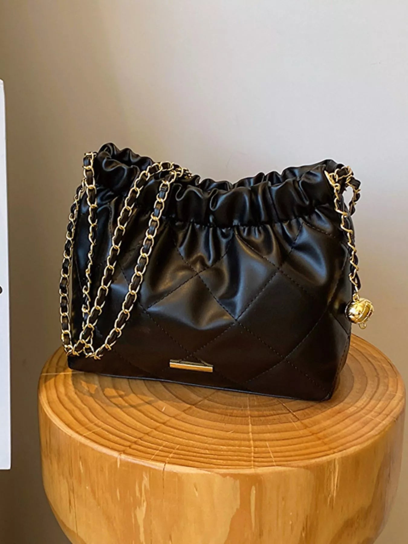 Quilted Ruched Chain Shoulder Bag