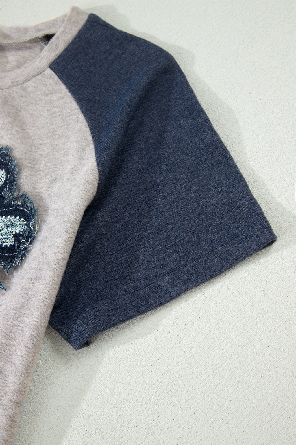 Dark Blue Floral Patchwork Colorblock Raglan Sleeve T Shirt