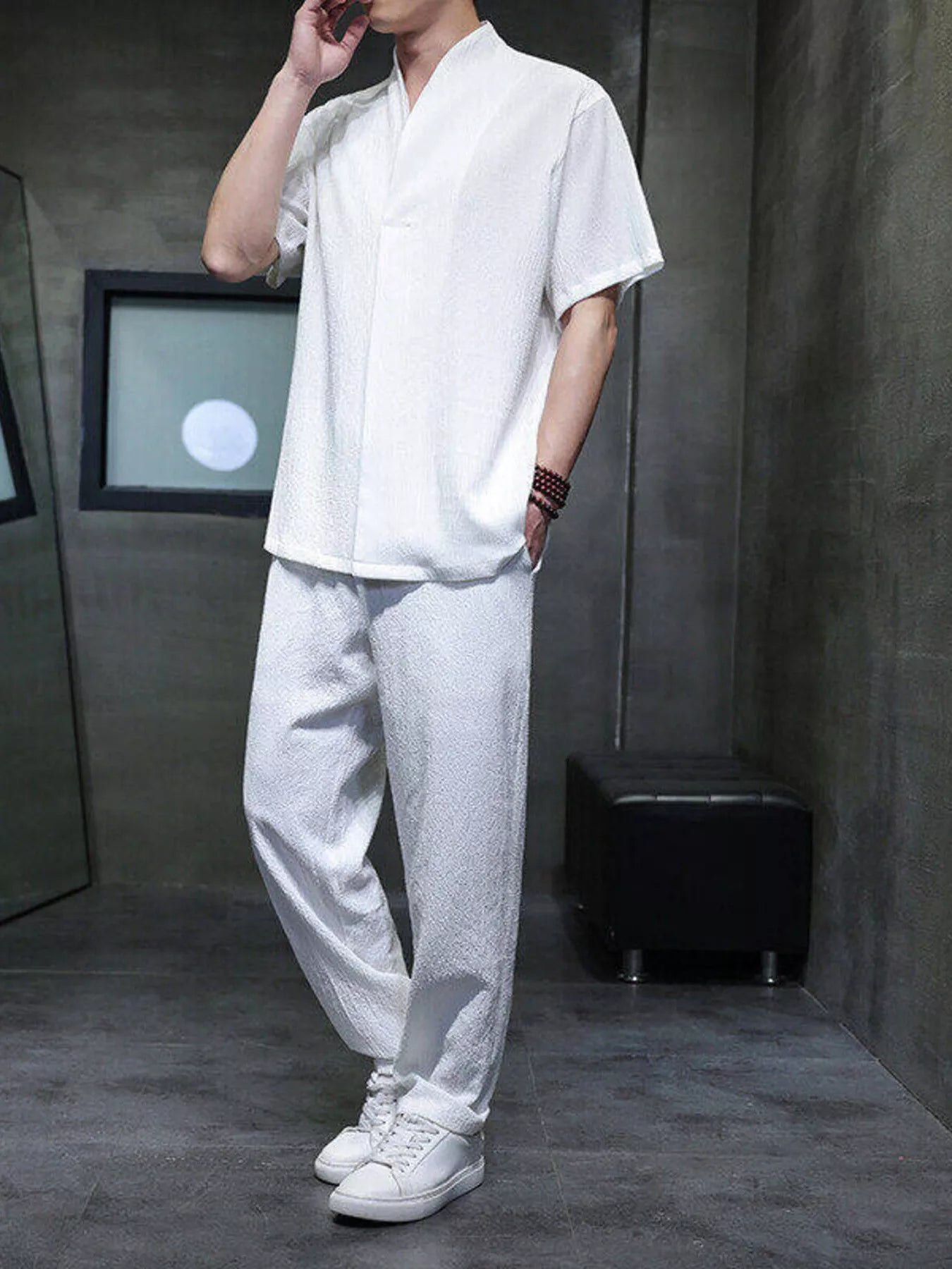 Men's Plus Size Casual Short Sleeve Top and Pants Set
