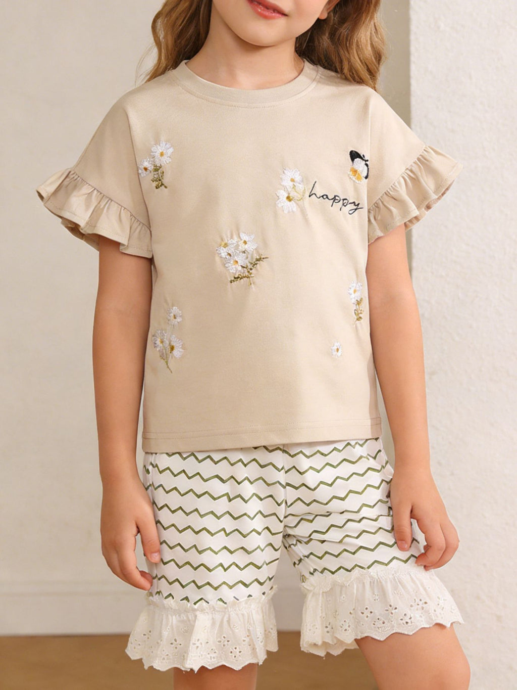 Children's Ruffled Round Neck Tee and Shorts