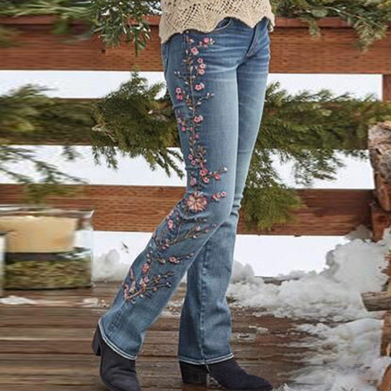 Women's High-Waist Vintage Stretchy Slim-Fit Flared Denim Pants