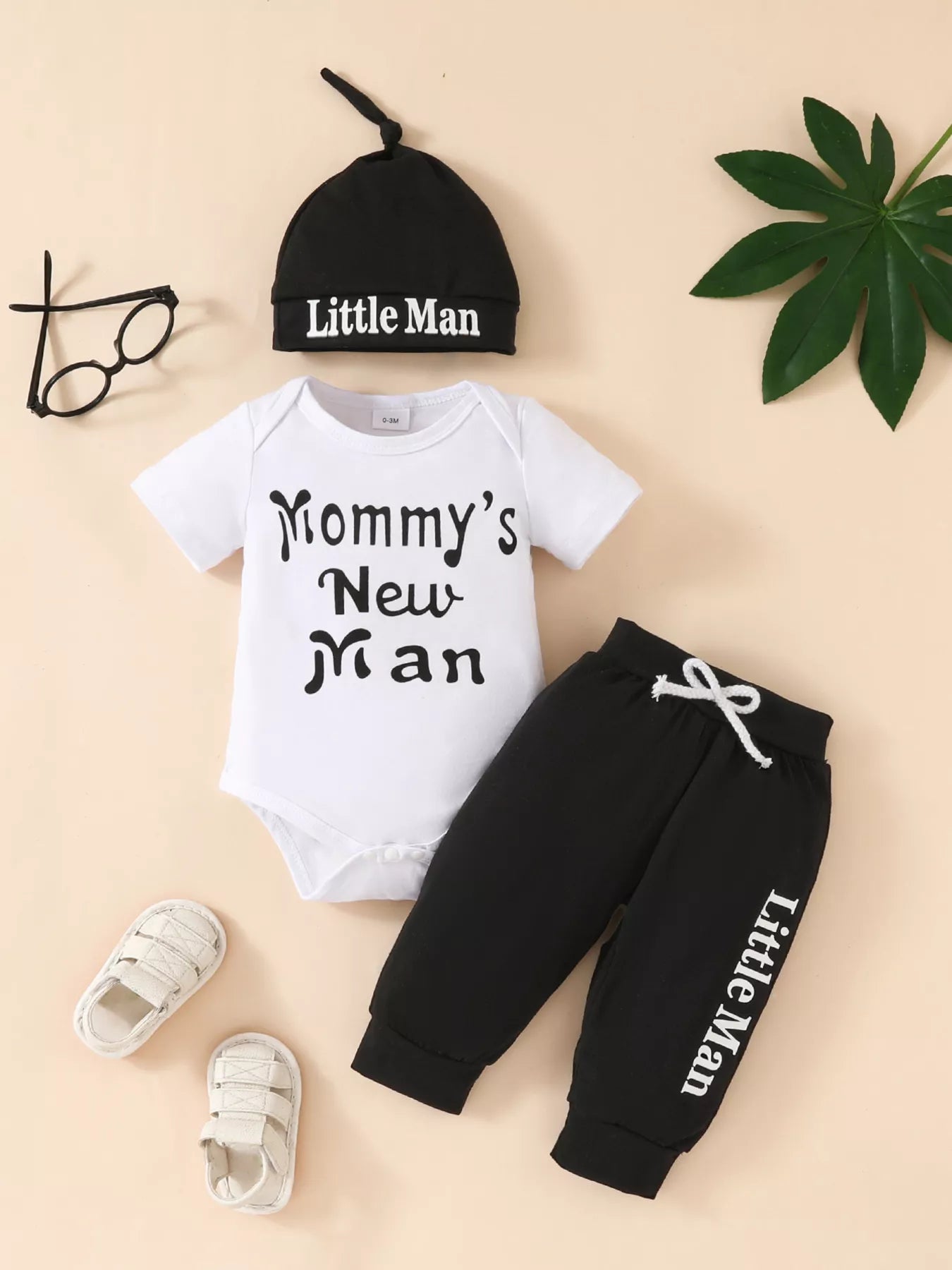 Children's Mommy's New Man Bodysuit and Pants Set with Hat