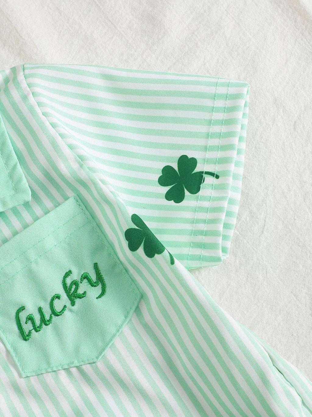 Children's Lucky Clover Print Striped Shirt & Shorts Set