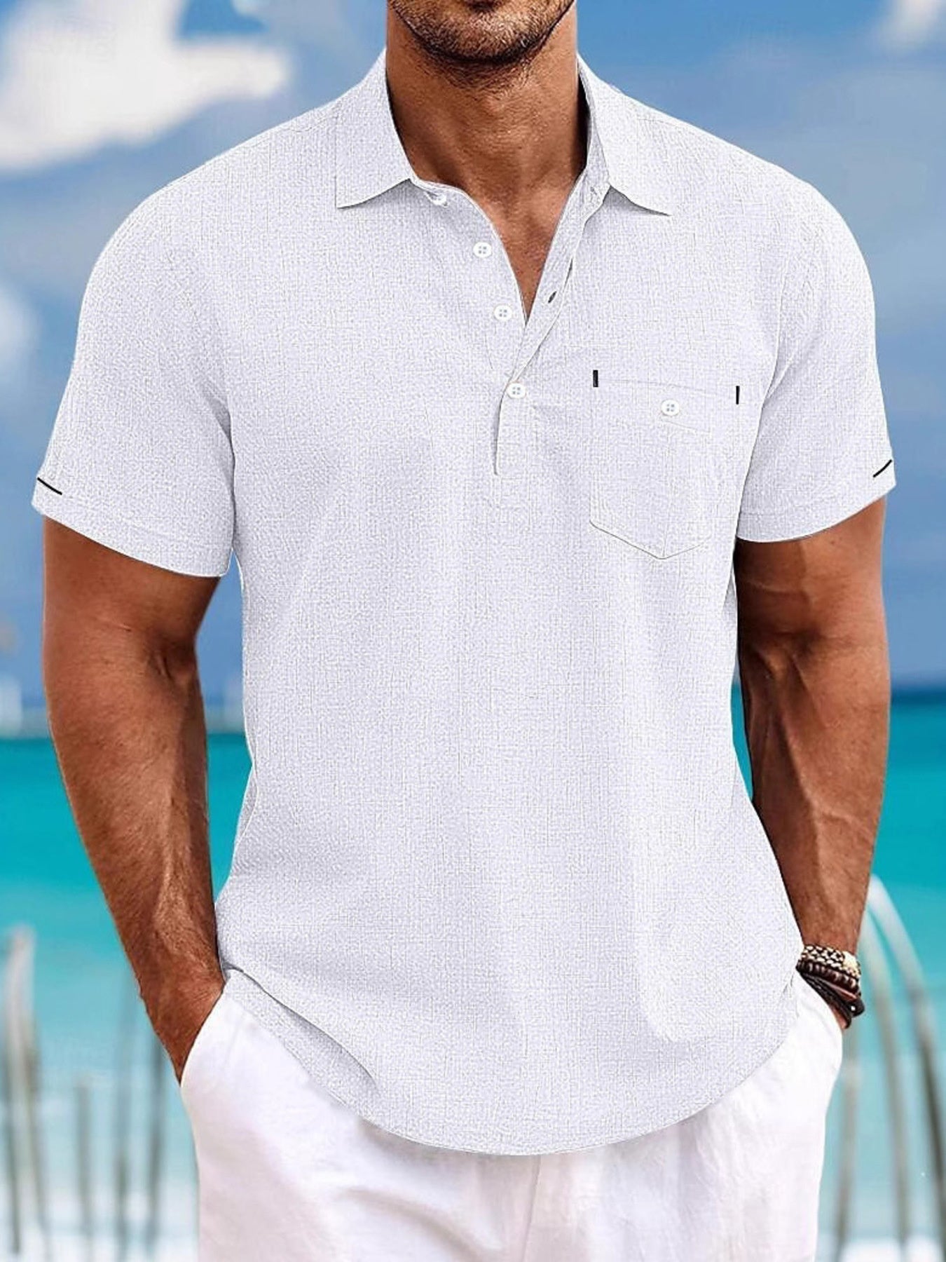 Men's Full Size Casual Breathable Button Detail Polo Plus Size