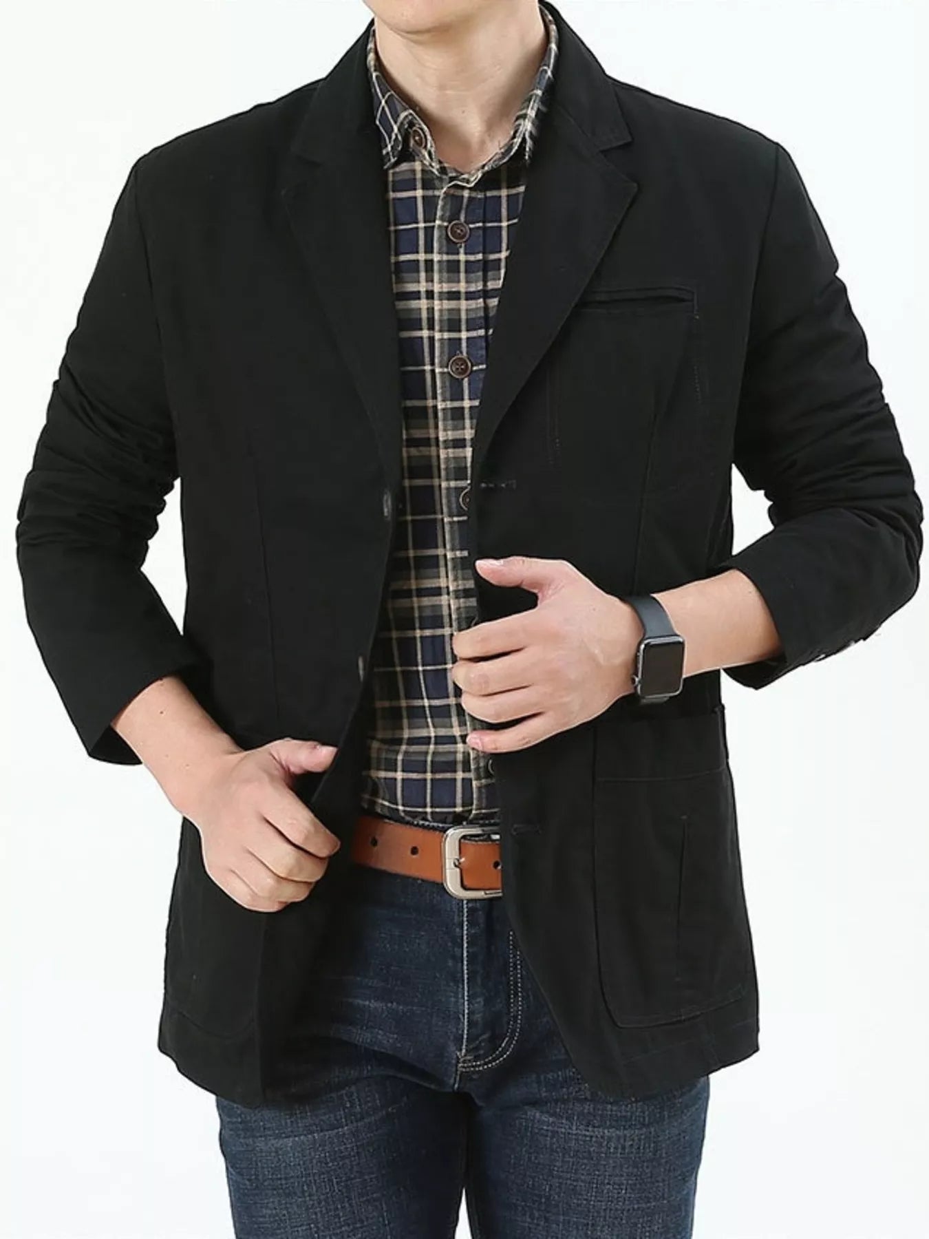 Men's Plus Size Button Up Lapel Collar Blazer