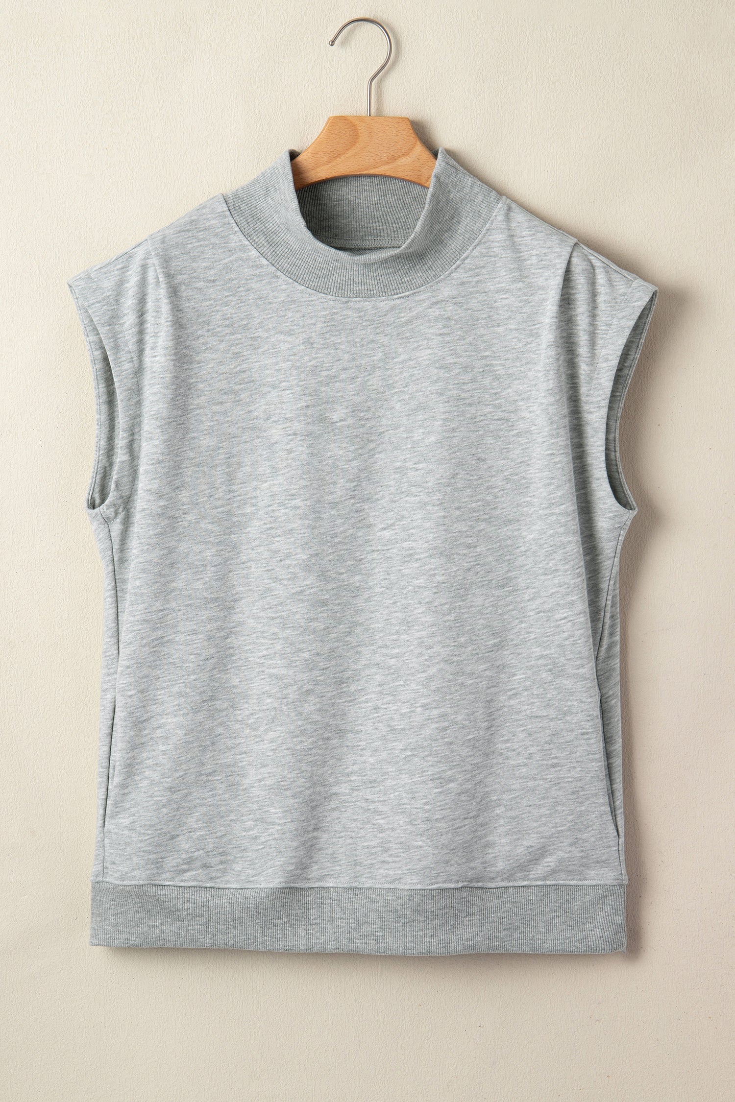Light Grey Solid Color High Neck Cap Sleeve Loose Top