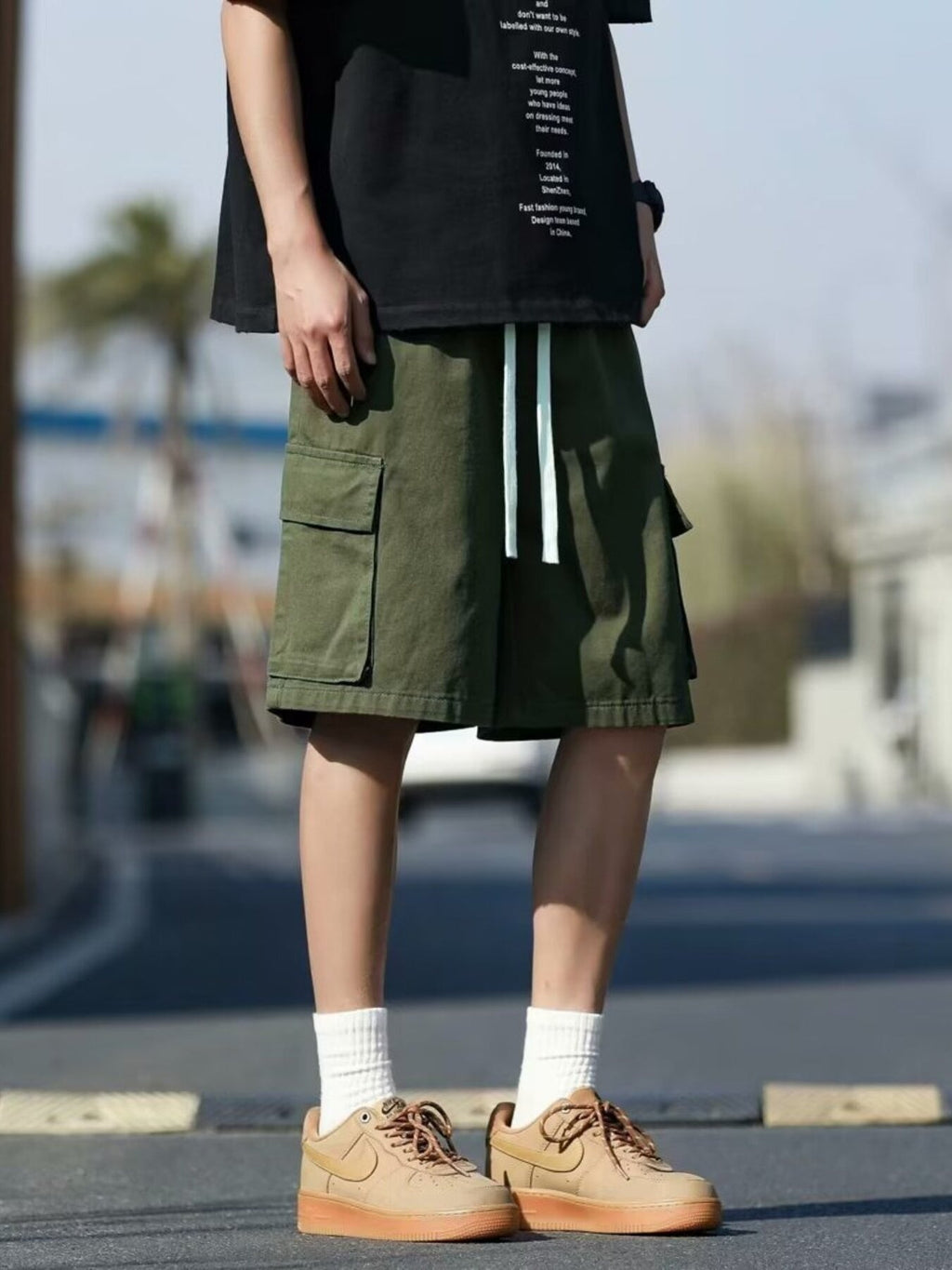 Men's Plus Size Casual Cargo Shorts with Drawstring